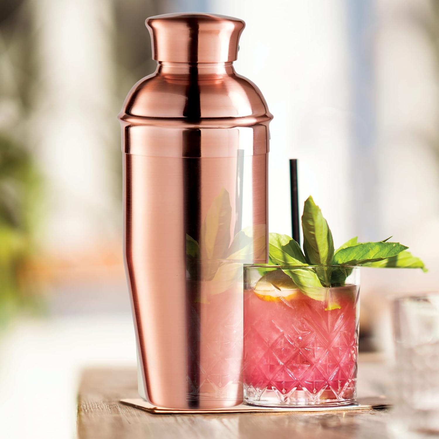 imageOGGI Classic Cocktail Shaker Gold Stainless  26 oz Stainless Steel Construction Built in Strainer  Ideal Home Bar Drink Mixer Bartender Kit Essential Bar AccessoriesCopper