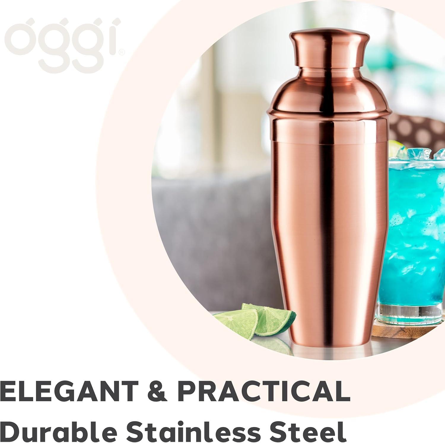 imageOGGI Classic Cocktail Shaker Gold Stainless  26 oz Stainless Steel Construction Built in Strainer  Ideal Home Bar Drink Mixer Bartender Kit Essential Bar AccessoriesCopper