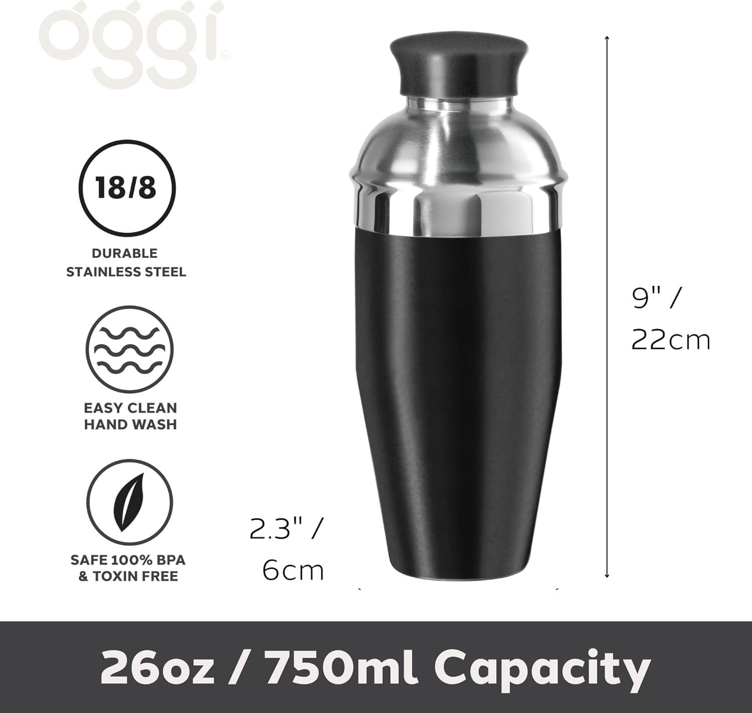 imageOGGI Classic Cocktail Shaker Gold Stainless  26 oz Stainless Steel Construction Built in Strainer  Ideal Home Bar Drink Mixer Bartender Kit Essential Bar AccessoriesBlack