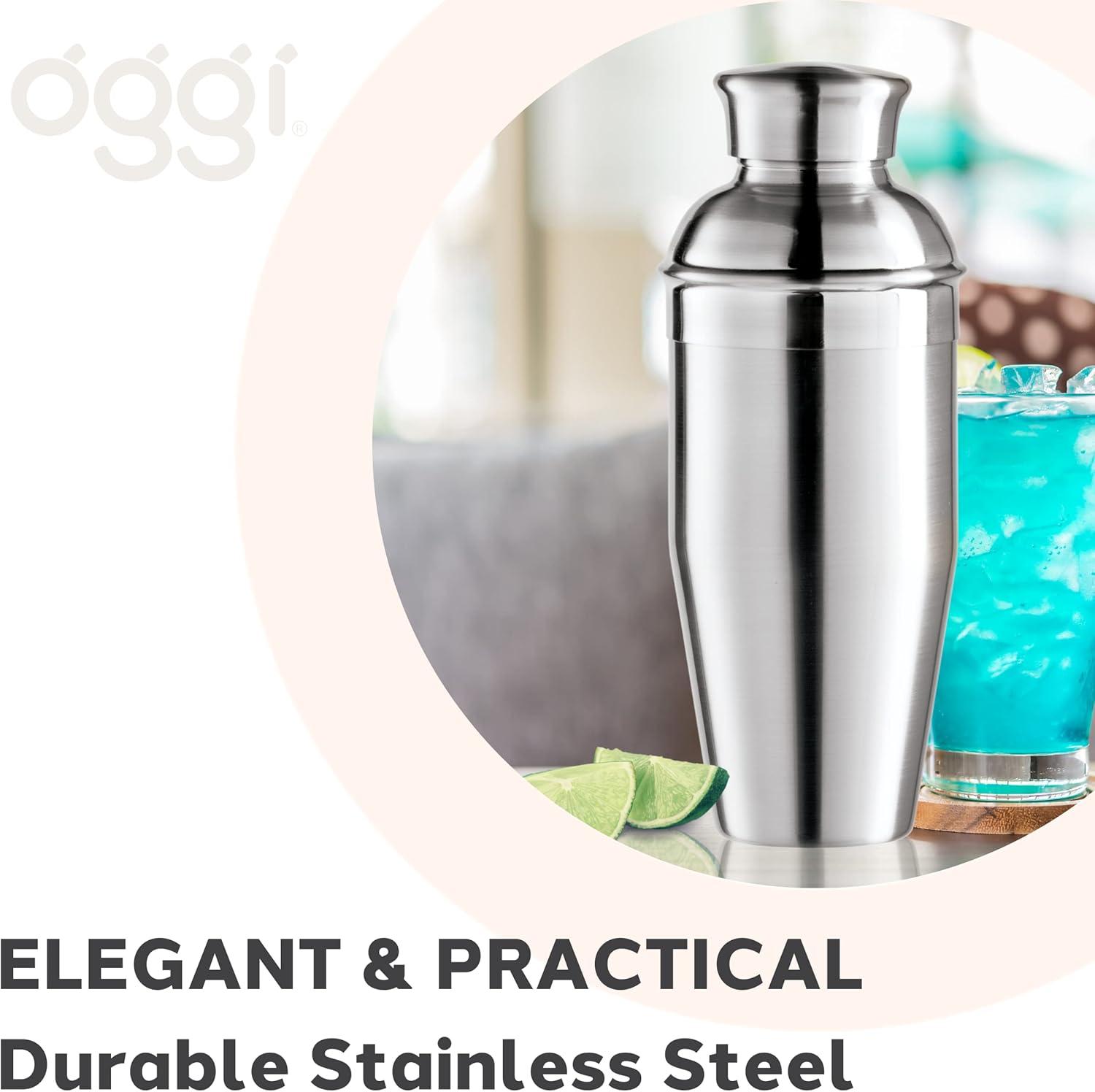 imageOGGI Classic Cocktail Shaker Gold Stainless  26 oz Stainless Steel Construction Built in Strainer  Ideal Home Bar Drink Mixer Bartender Kit Essential Bar AccessoriesStainless