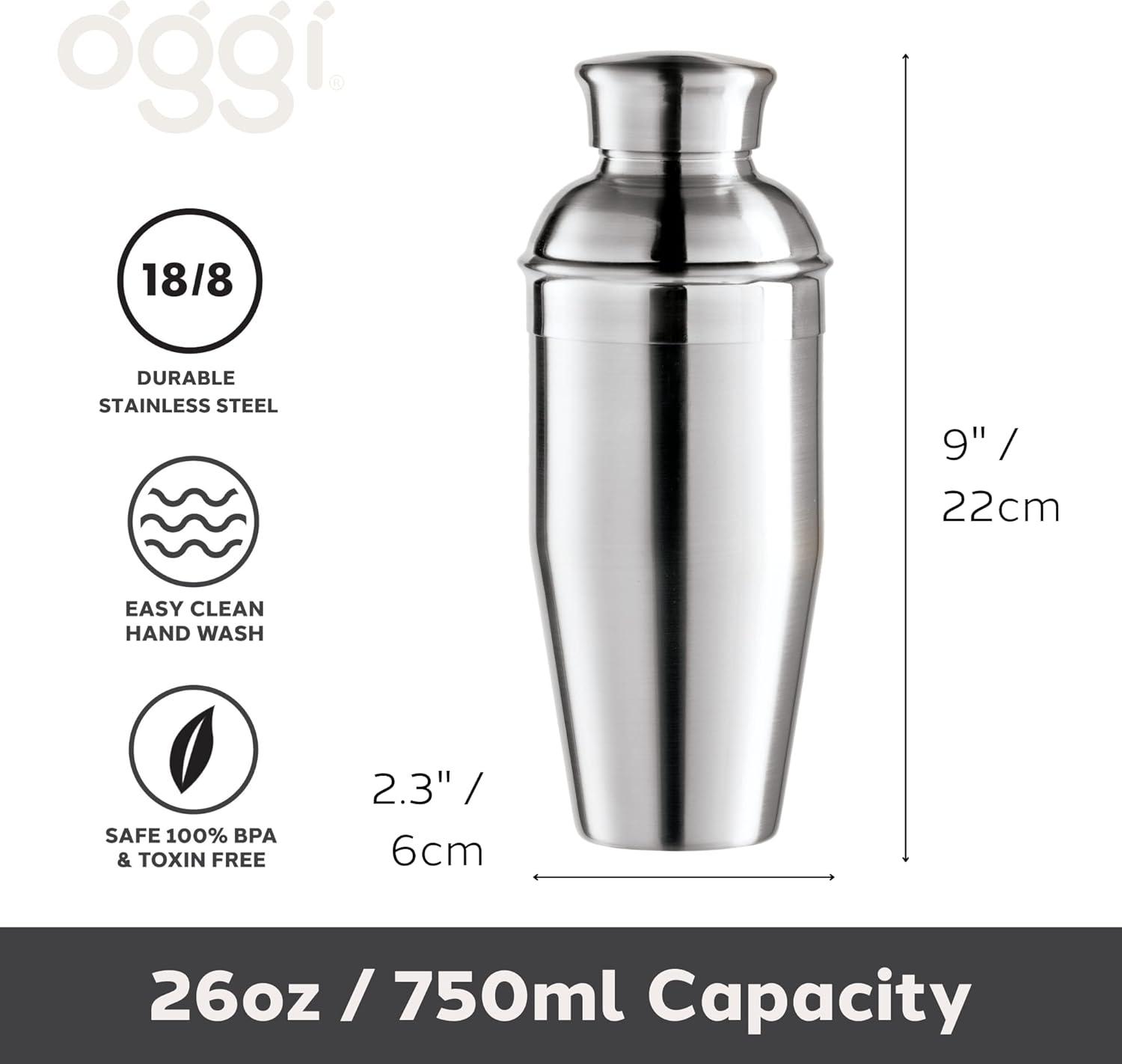 imageOGGI Classic Cocktail Shaker Gold Stainless  26 oz Stainless Steel Construction Built in Strainer  Ideal Home Bar Drink Mixer Bartender Kit Essential Bar AccessoriesStainless