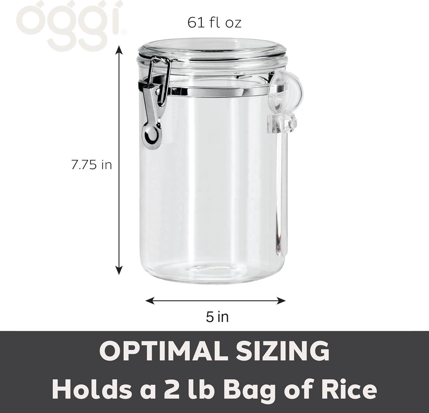imageOGGI Clear Canister Airtight 38oz  Clamp Lid ampamp Spoon  Airtight Food Storage Containers Ideal for Kitchen ampamp Pantry Storage of Bulk Dry Food Including Flour Sugar Coffee Rice Tea Spices ampamp Herbs61 Fluid Ounces