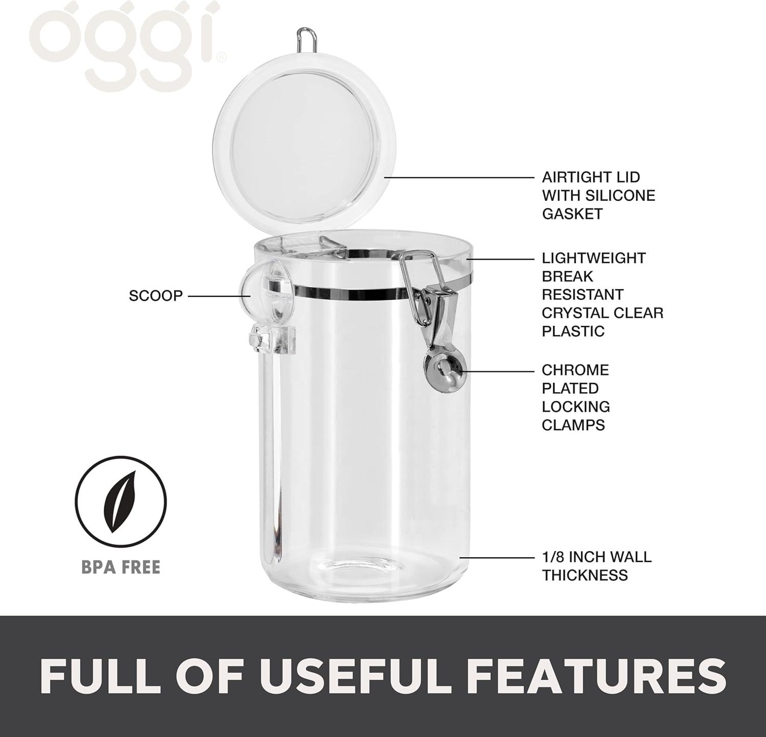 imageOGGI Clear Canister Airtight 38oz  Clamp Lid ampamp Spoon  Airtight Food Storage Containers Ideal for Kitchen ampamp Pantry Storage of Bulk Dry Food Including Flour Sugar Coffee Rice Tea Spices ampamp Herbs61 Fluid Ounces