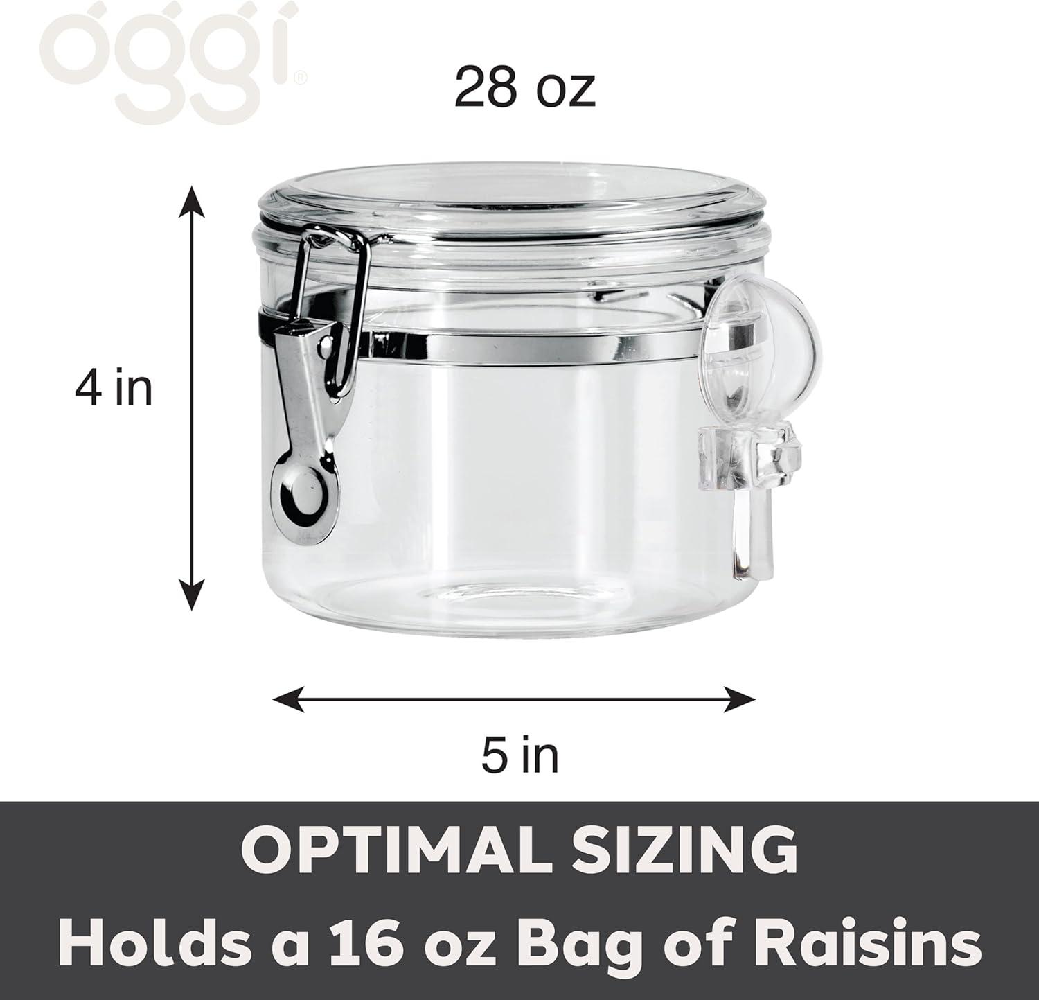 imageOGGI Clear Canister Airtight 38oz  Clamp Lid ampamp Spoon  Airtight Food Storage Containers Ideal for Kitchen ampamp Pantry Storage of Bulk Dry Food Including Flour Sugar Coffee Rice Tea Spices ampamp Herbs28 Fluid Ounces