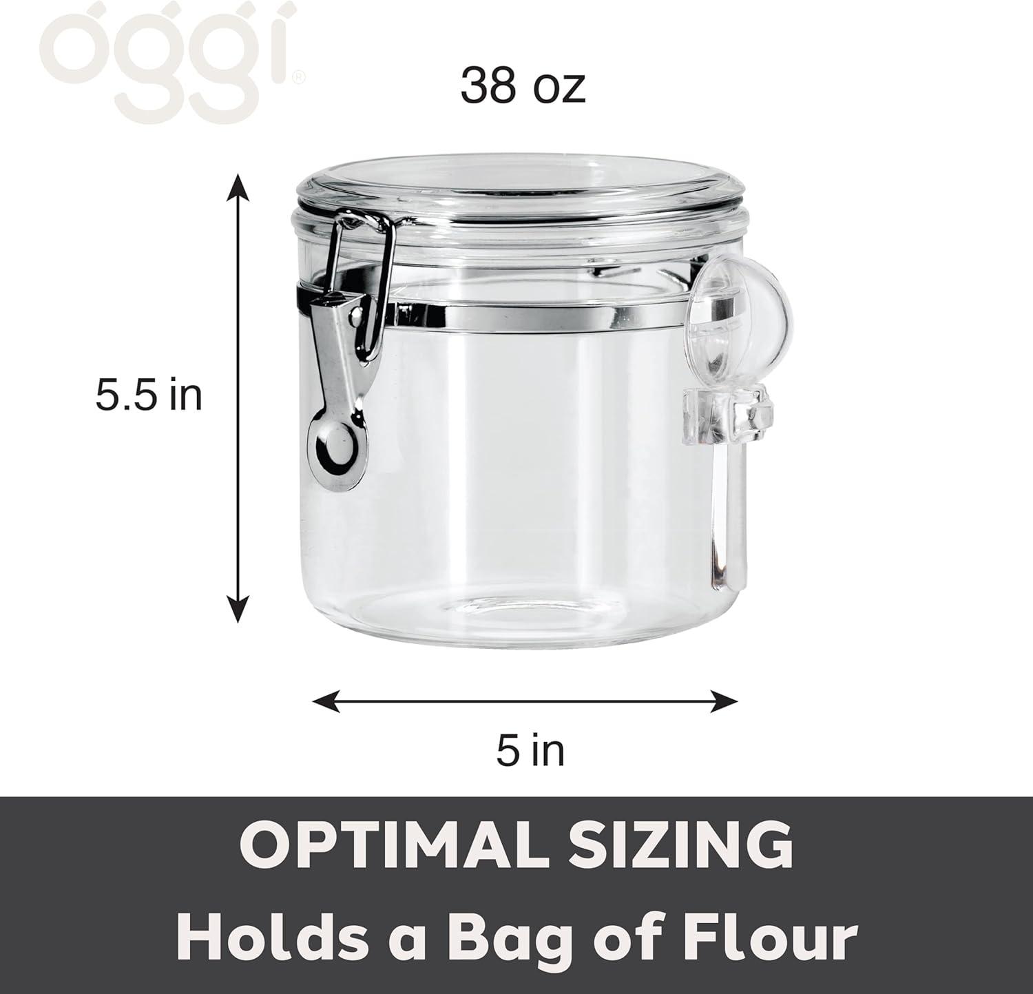 imageOGGI Clear Canister Airtight 38oz  Clamp Lid ampamp Spoon  Airtight Food Storage Containers Ideal for Kitchen ampamp Pantry Storage of Bulk Dry Food Including Flour Sugar Coffee Rice Tea Spices ampamp Herbs38 Fluid Ounces