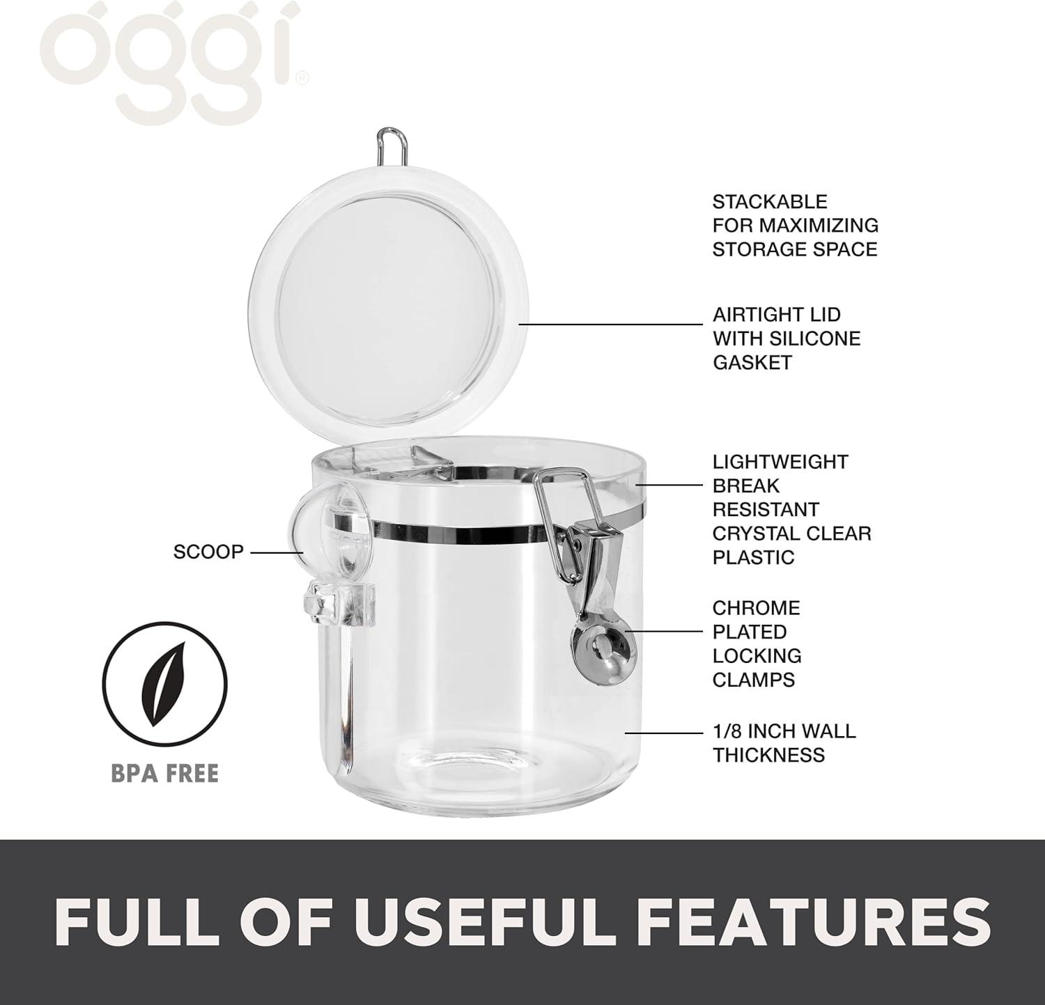 imageOGGI Clear Canister Airtight 38oz  Clamp Lid ampamp Spoon  Airtight Food Storage Containers Ideal for Kitchen ampamp Pantry Storage of Bulk Dry Food Including Flour Sugar Coffee Rice Tea Spices ampamp Herbs38 Fluid Ounces