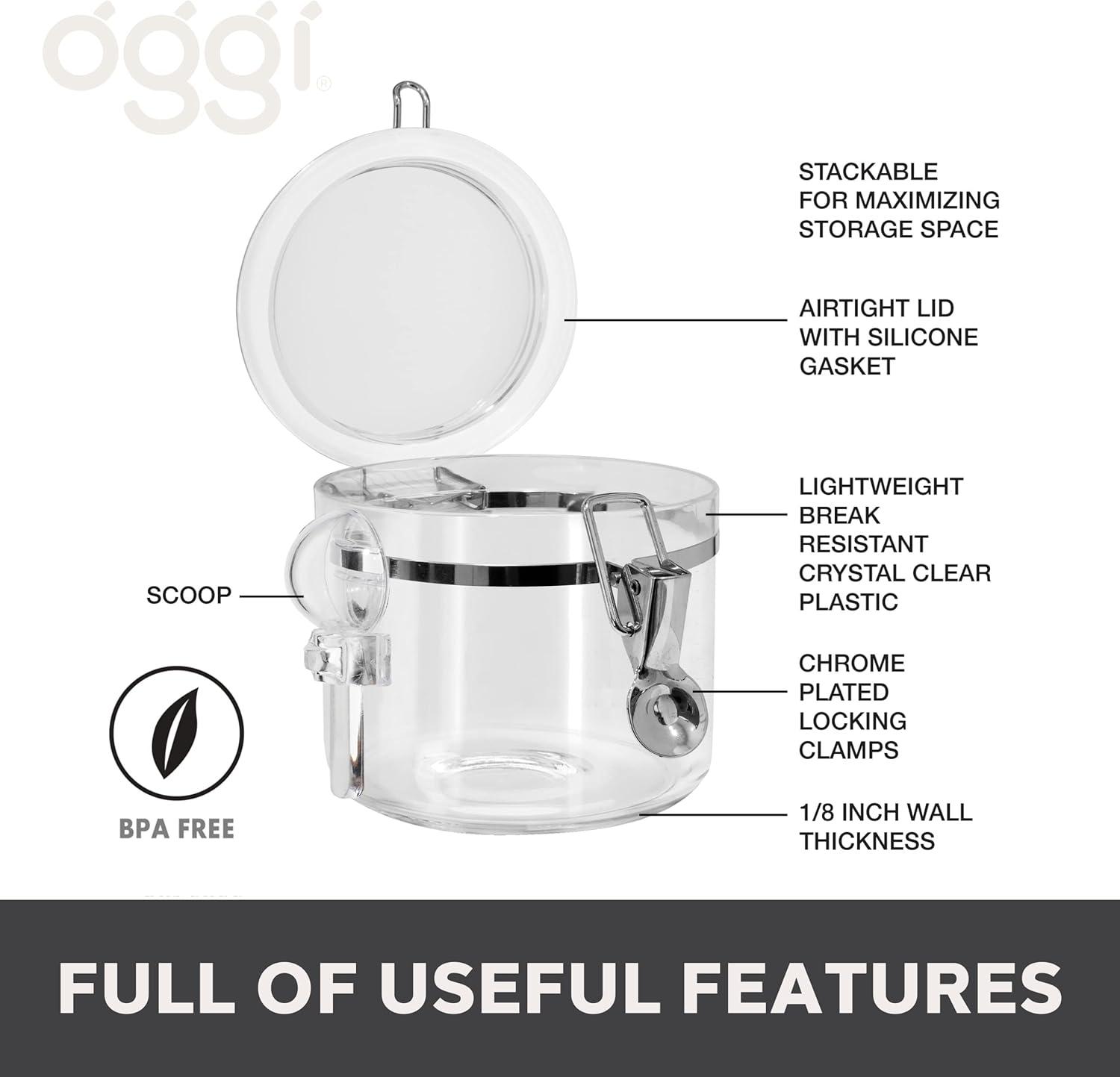imageOGGI Clear Canister Airtight 38oz  Clamp Lid ampamp Spoon  Airtight Food Storage Containers Ideal for Kitchen ampamp Pantry Storage of Bulk Dry Food Including Flour Sugar Coffee Rice Tea Spices ampamp Herbs28 Fluid Ounces