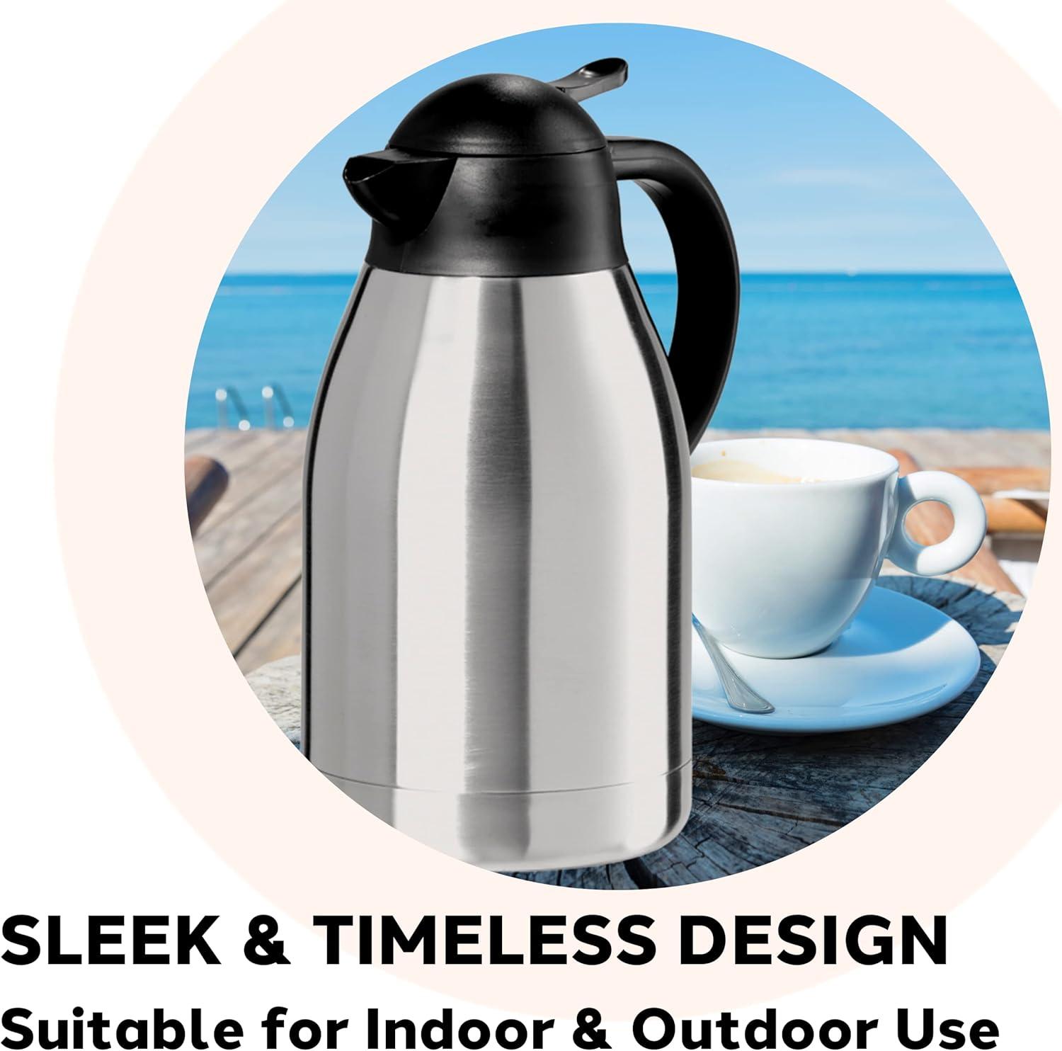 imageOGGI Coronado 68oz Stainless Steel Thermal Coffee Carafe Double Walled Vacuum Container wPress Button Top Insulated Coffee Carafe Thermos Carafe Coffee Urn Hot Beverage Dispenser 2 LitersCatalina 68Ounce