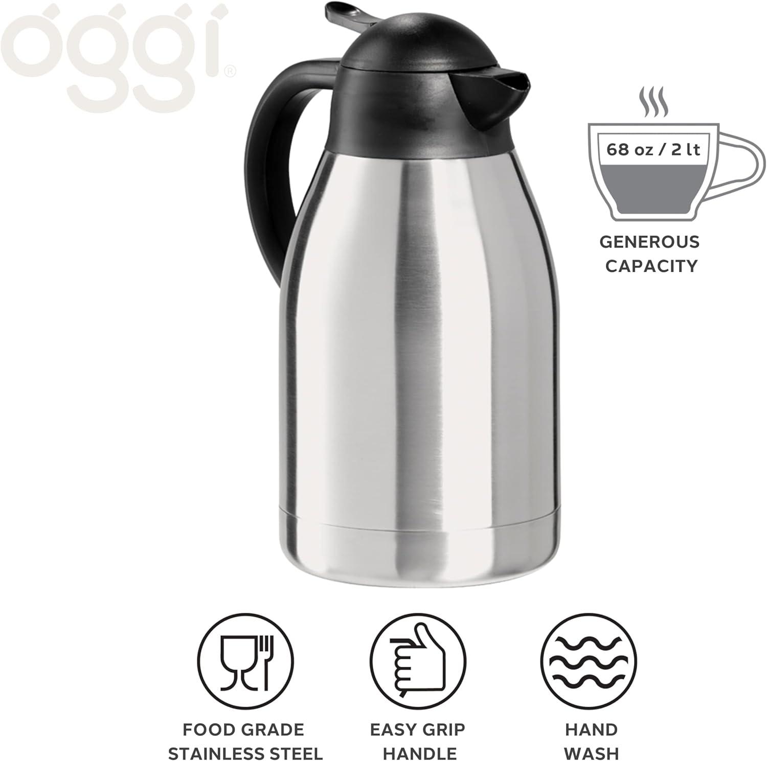 imageOGGI Coronado 68oz Stainless Steel Thermal Coffee Carafe Double Walled Vacuum Container wPress Button Top Insulated Coffee Carafe Thermos Carafe Coffee Urn Hot Beverage Dispenser 2 LitersCatalina 68Ounce