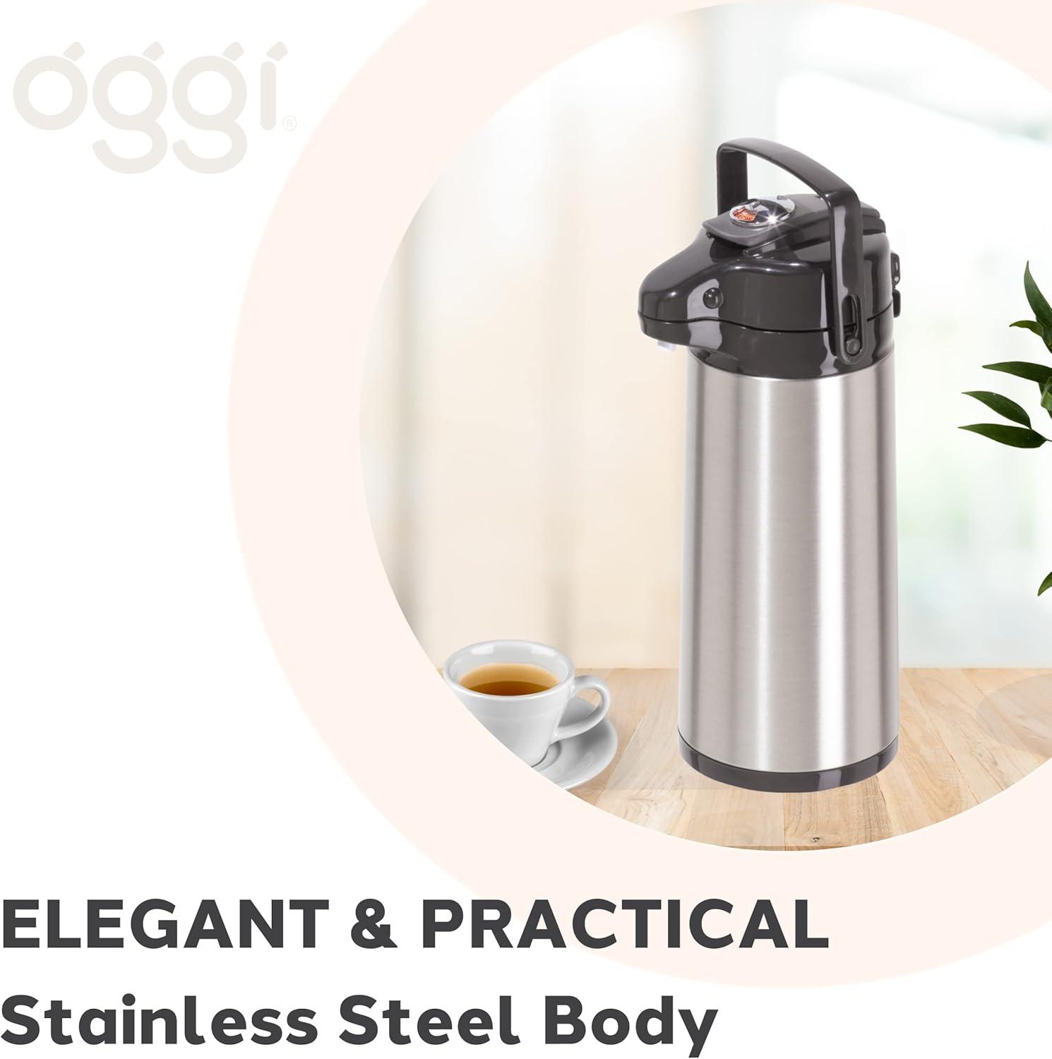 imageOGGI Coronado 68oz Stainless Steel Thermal Coffee Carafe Double Walled Vacuum Container wPress Button Top Insulated Coffee Carafe Thermos Carafe Coffee Urn Hot Beverage Dispenser 2 LitersPumpmaster wLever