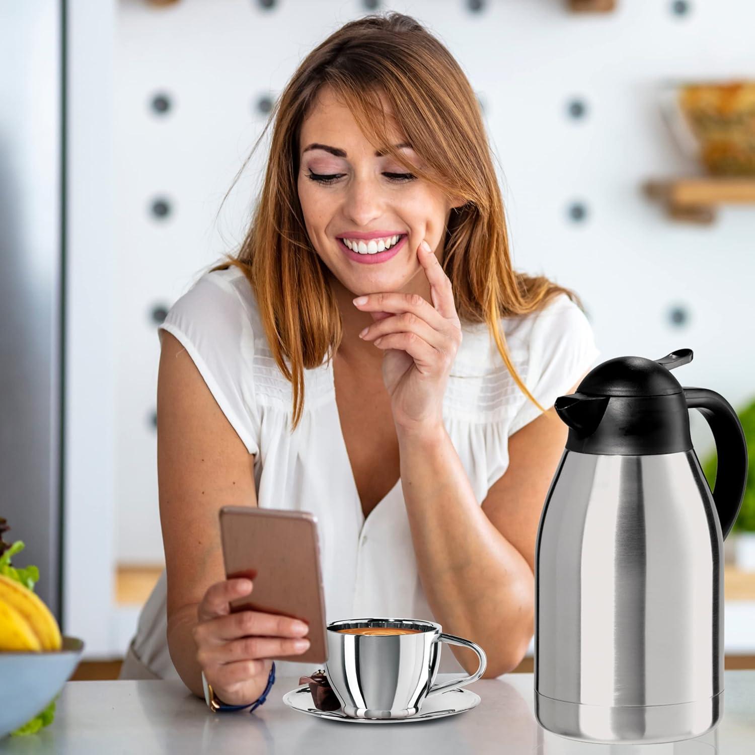 imageOGGI Coronado 68oz Stainless Steel Thermal Coffee Carafe Double Walled Vacuum Container wPress Button Top Insulated Coffee Carafe Thermos Carafe Coffee Urn Hot Beverage Dispenser 2 LitersCatalina 68Ounce