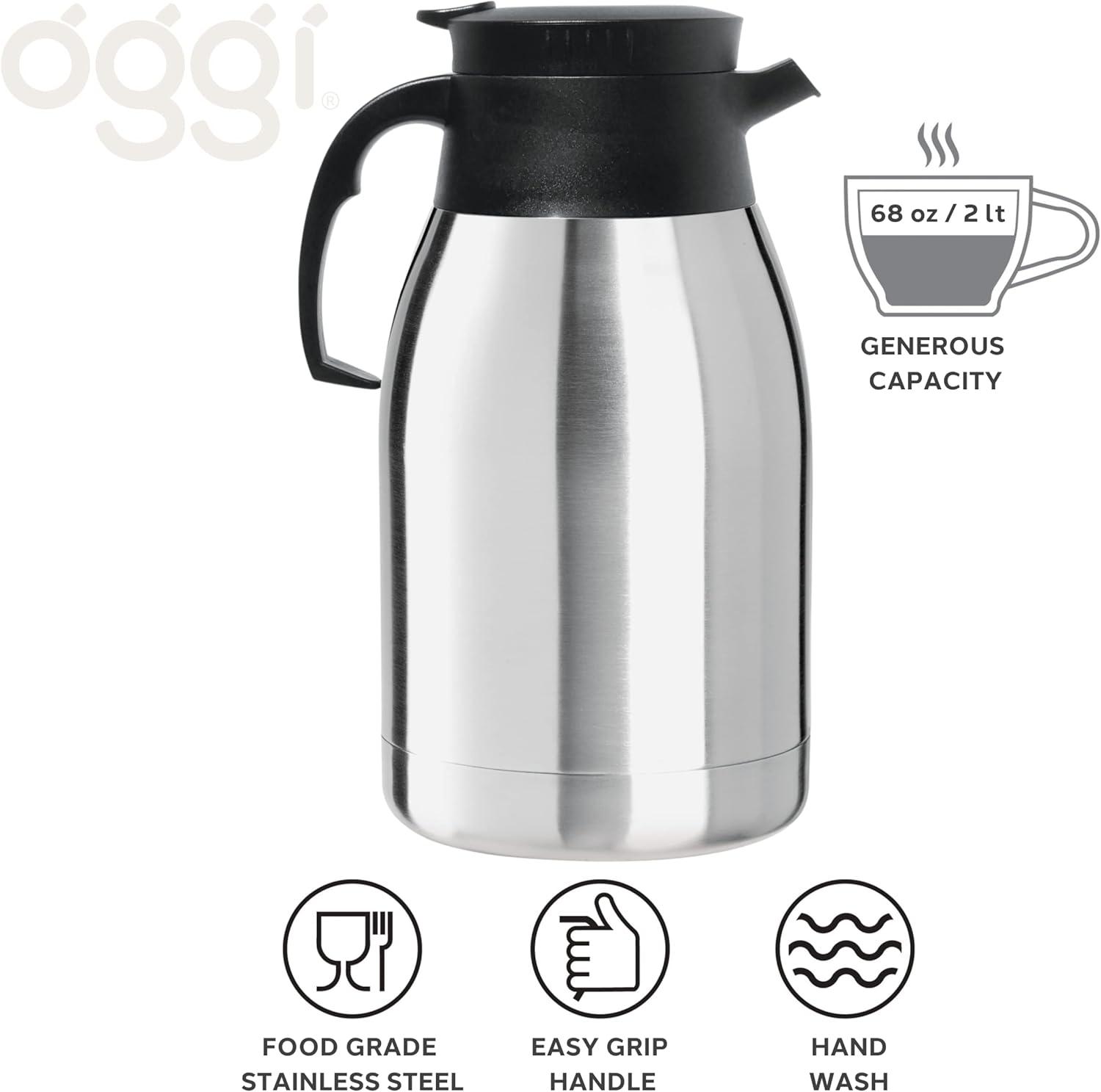 imageOGGI Coronado 68oz Stainless Steel Thermal Coffee Carafe Double Walled Vacuum Container wPress Button Top Insulated Coffee Carafe Thermos Carafe Coffee Urn Hot Beverage Dispenser 2 LitersCoronado 68Ounce