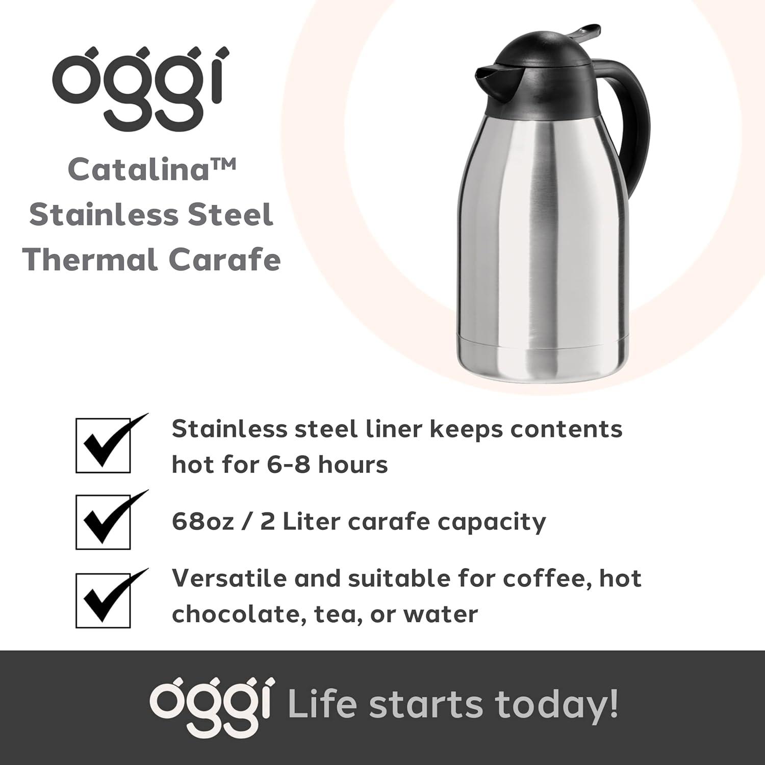 imageOGGI Coronado 68oz Stainless Steel Thermal Coffee Carafe Double Walled Vacuum Container wPress Button Top Insulated Coffee Carafe Thermos Carafe Coffee Urn Hot Beverage Dispenser 2 LitersCatalina 68Ounce