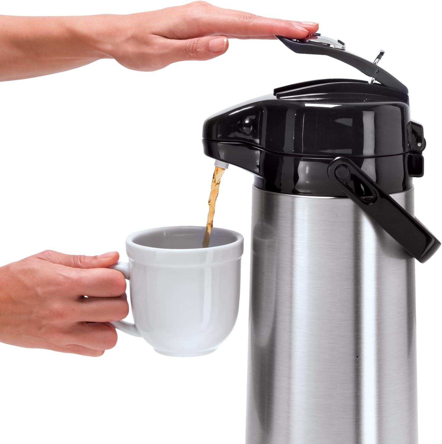 imageOGGI Coronado 68oz Stainless Steel Thermal Coffee Carafe Double Walled Vacuum Container wPress Button Top Insulated Coffee Carafe Thermos Carafe Coffee Urn Hot Beverage Dispenser 2 LitersPumpmaster wLever