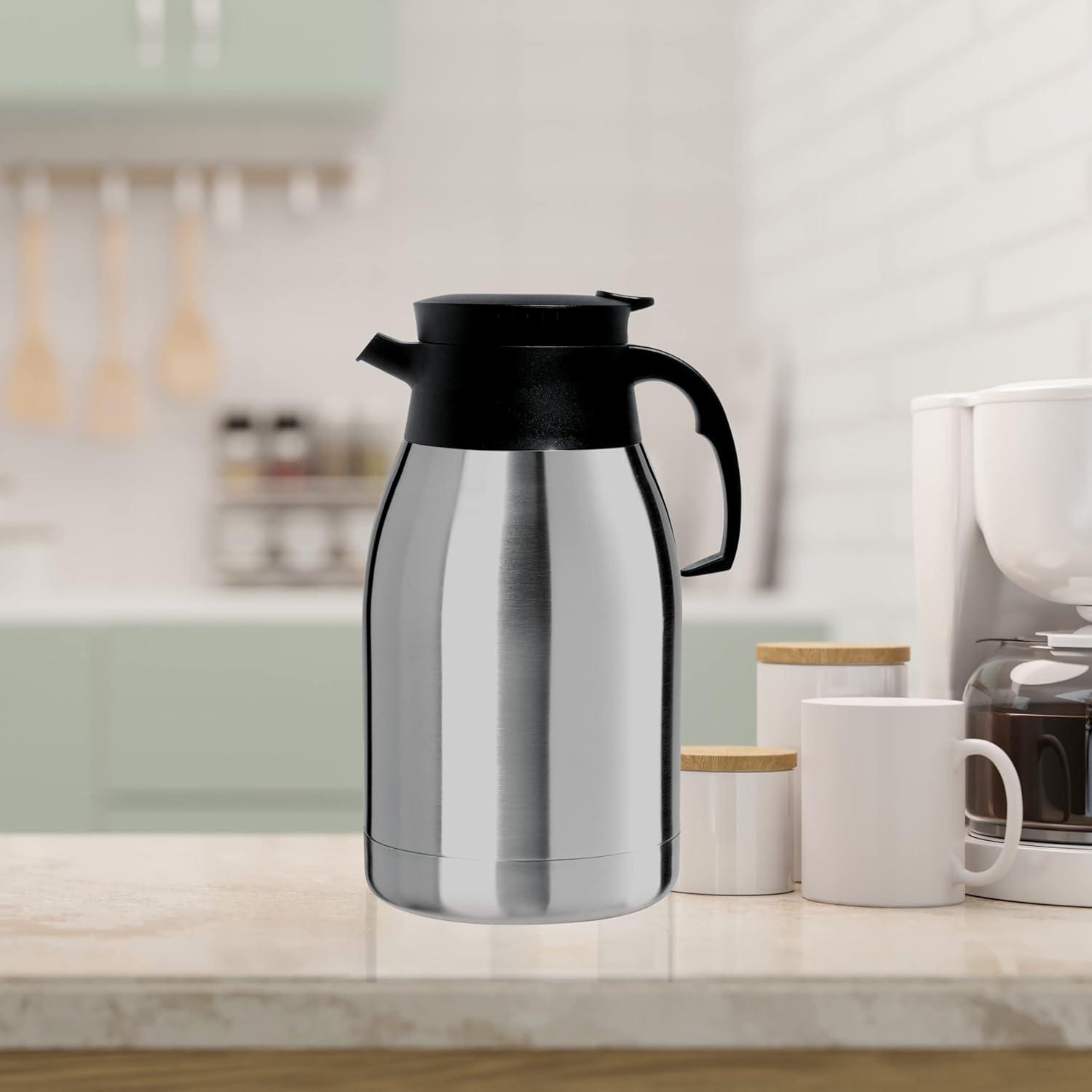 imageOGGI Coronado 68oz Stainless Steel Thermal Coffee Carafe Double Walled Vacuum Container wPress Button Top Insulated Coffee Carafe Thermos Carafe Coffee Urn Hot Beverage Dispenser 2 LitersCoronado 68Ounce
