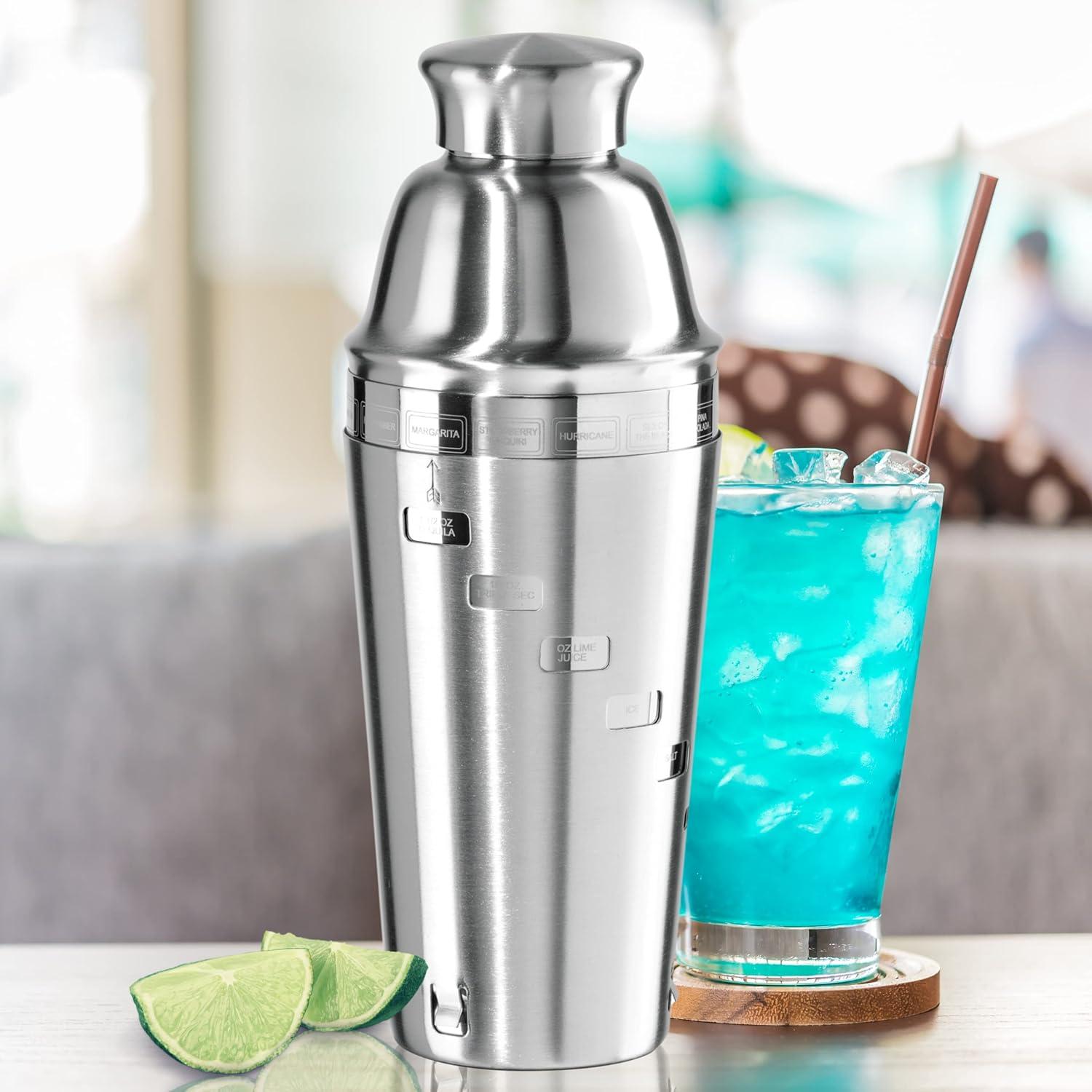 imageOGGI Dial A Drink Cocktail Shaker  Warm Gray 15 Recipes Built in Strainer 34 oz  The Original and Only Dial A Drink  Ideal Home Bar Drink Mixer Bartender Kit Essential Bar AccessoriesStainless  34oz