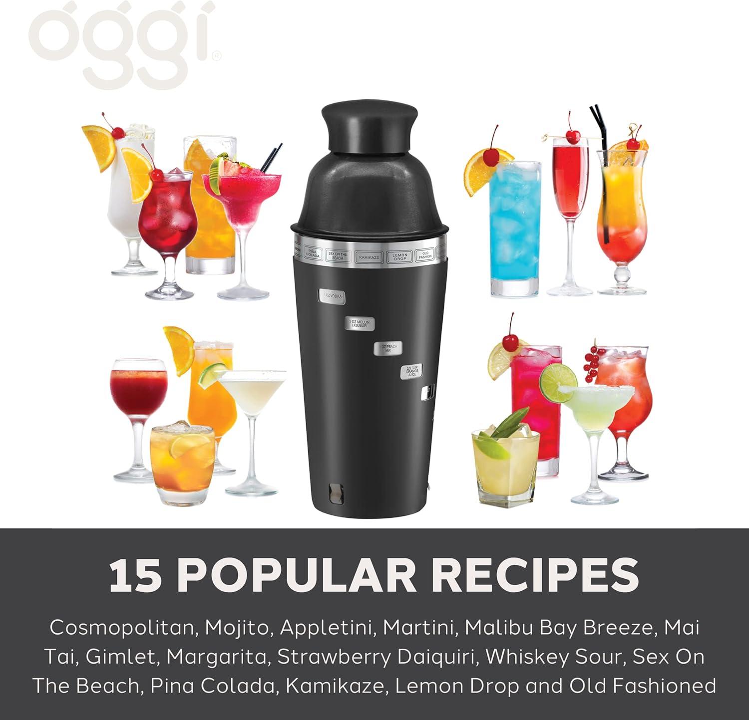 imageOGGI Dial A Drink Cocktail Shaker  Warm Gray 15 Recipes Built in Strainer 34 oz  The Original and Only Dial A Drink  Ideal Home Bar Drink Mixer Bartender Kit Essential Bar AccessoriesBlack  34oz
