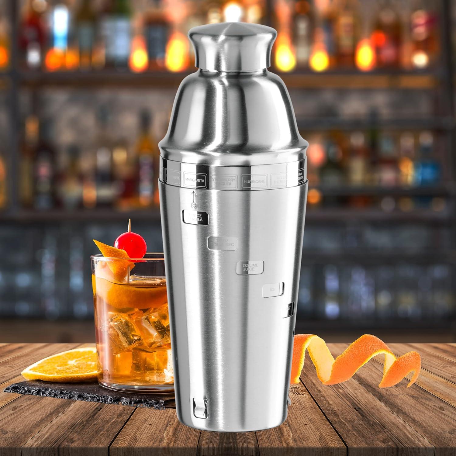 imageOGGI Dial A Drink Cocktail Shaker  Warm Gray 15 Recipes Built in Strainer 34 oz  The Original and Only Dial A Drink  Ideal Home Bar Drink Mixer Bartender Kit Essential Bar AccessoriesStainless  34oz