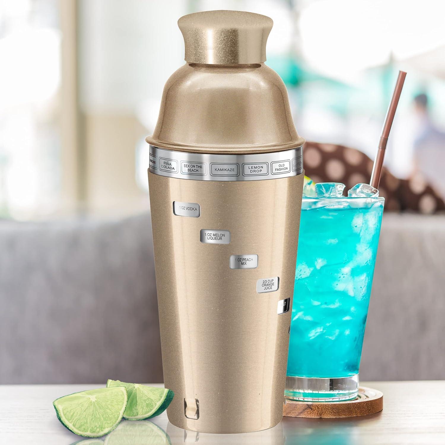 imageOGGI Dial A Drink Cocktail Shaker  Warm Gray 15 Recipes Built in Strainer 34 oz  The Original and Only Dial A Drink  Ideal Home Bar Drink Mixer Bartender Kit Essential Bar AccessoriesGold  34oz