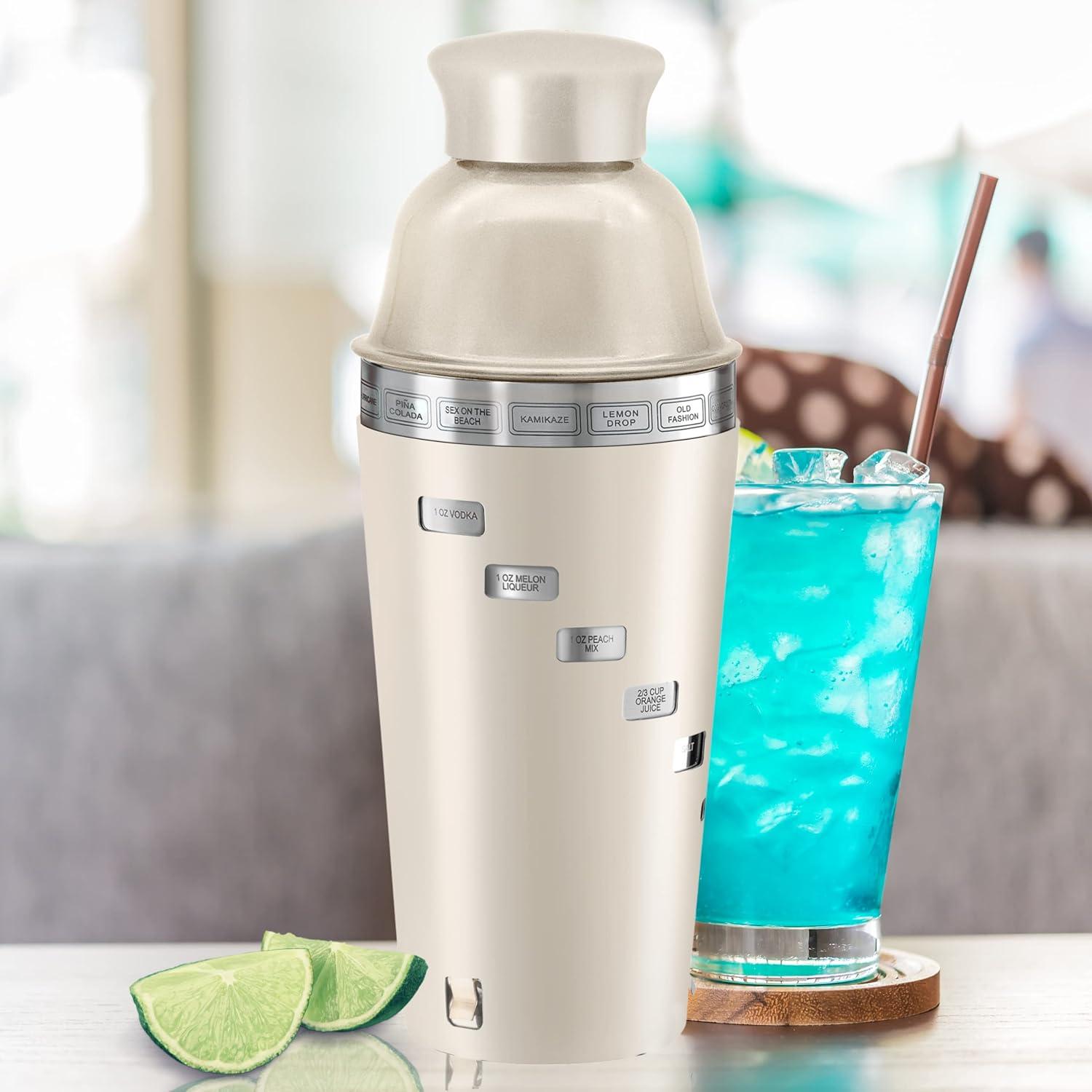 imageOGGI Dial A Drink Cocktail Shaker  Warm Gray 15 Recipes Built in Strainer 34 oz  The Original and Only Dial A Drink  Ideal Home Bar Drink Mixer Bartender Kit Essential Bar AccessoriesWarm Gray  34oz