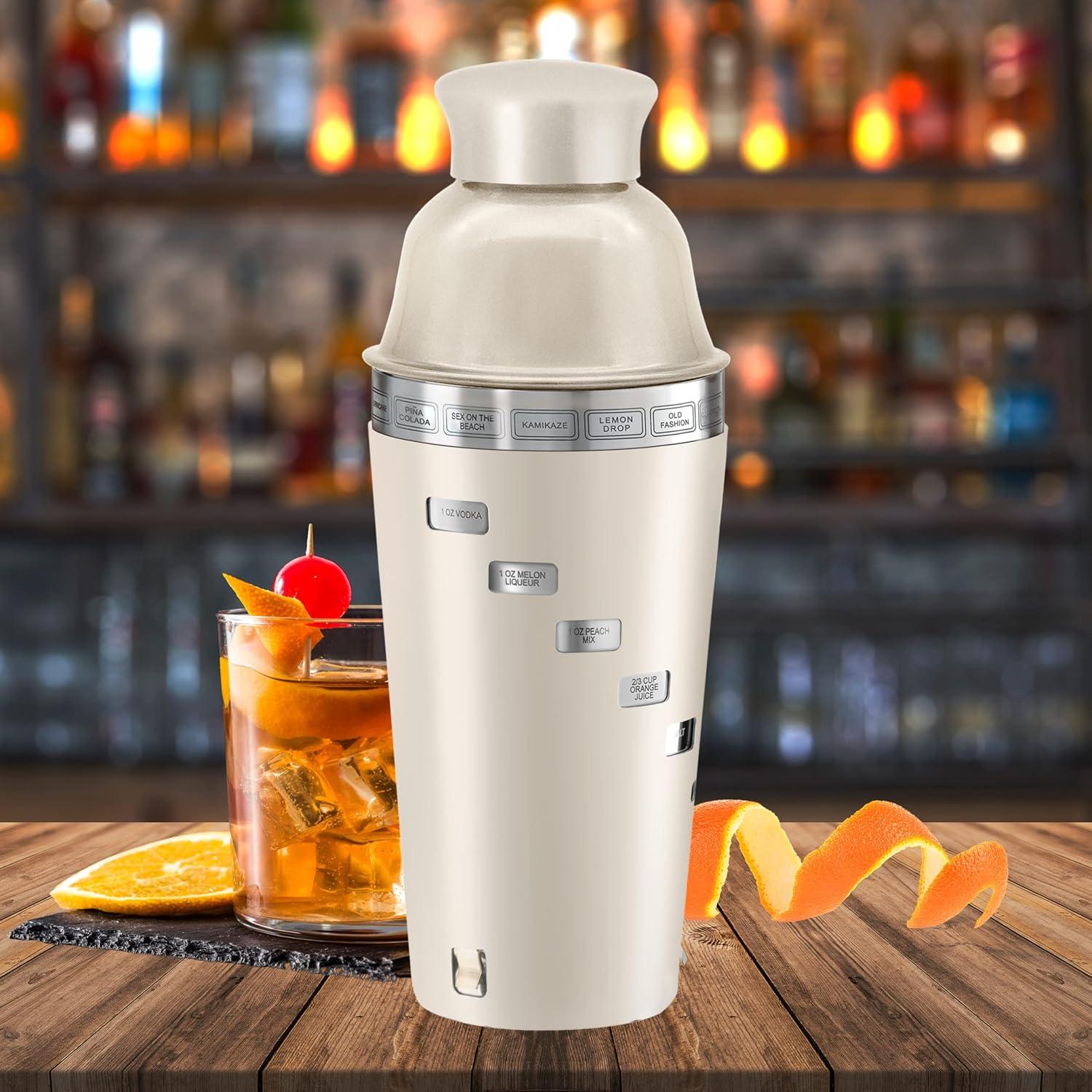 imageOGGI Dial A Drink Cocktail Shaker  Warm Gray 15 Recipes Built in Strainer 34 oz  The Original and Only Dial A Drink  Ideal Home Bar Drink Mixer Bartender Kit Essential Bar AccessoriesWarm Gray  34oz