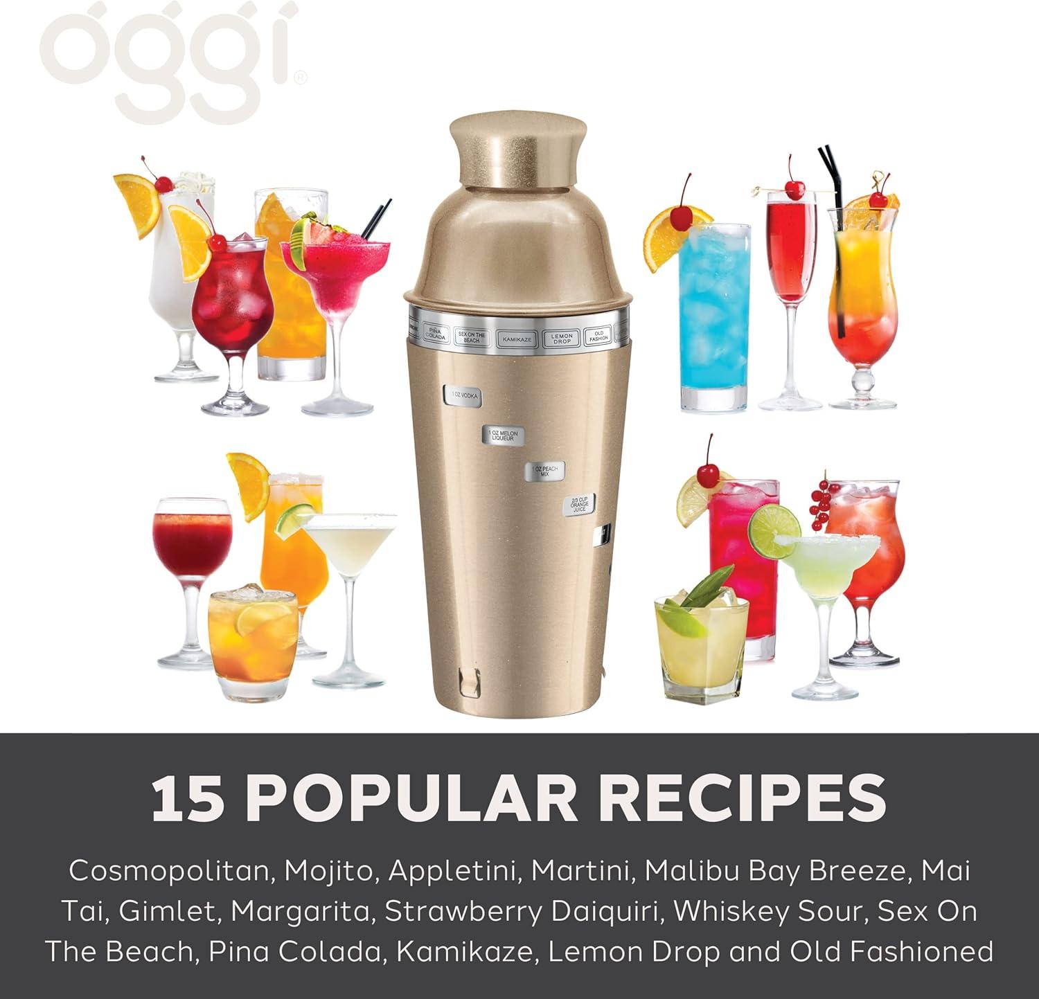 imageOGGI Dial A Drink Cocktail Shaker  Warm Gray 15 Recipes Built in Strainer 34 oz  The Original and Only Dial A Drink  Ideal Home Bar Drink Mixer Bartender Kit Essential Bar AccessoriesGold  34oz