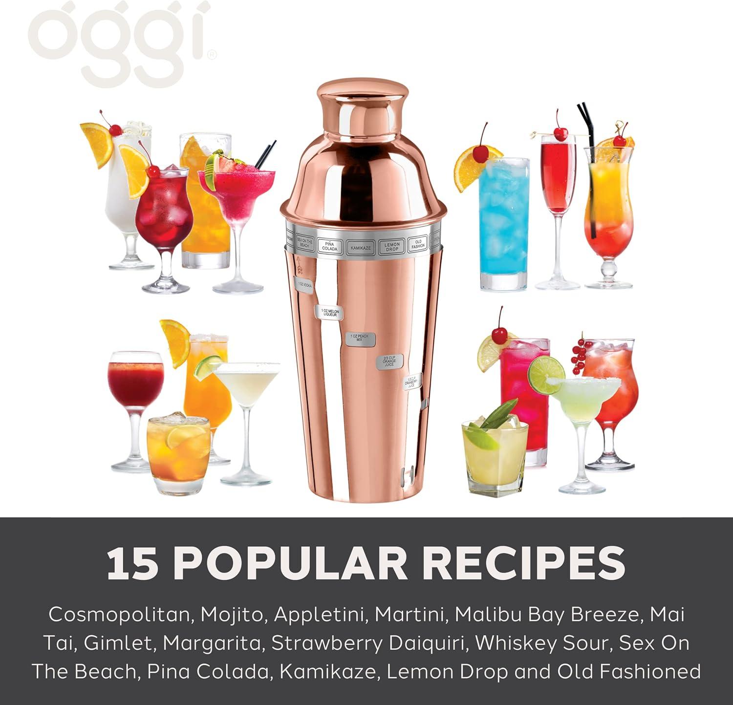 imageOGGI Dial A Drink Cocktail Shaker  Warm Gray 15 Recipes Built in Strainer 34 oz  The Original and Only Dial A Drink  Ideal Home Bar Drink Mixer Bartender Kit Essential Bar AccessoriesCopper Plated  34oz