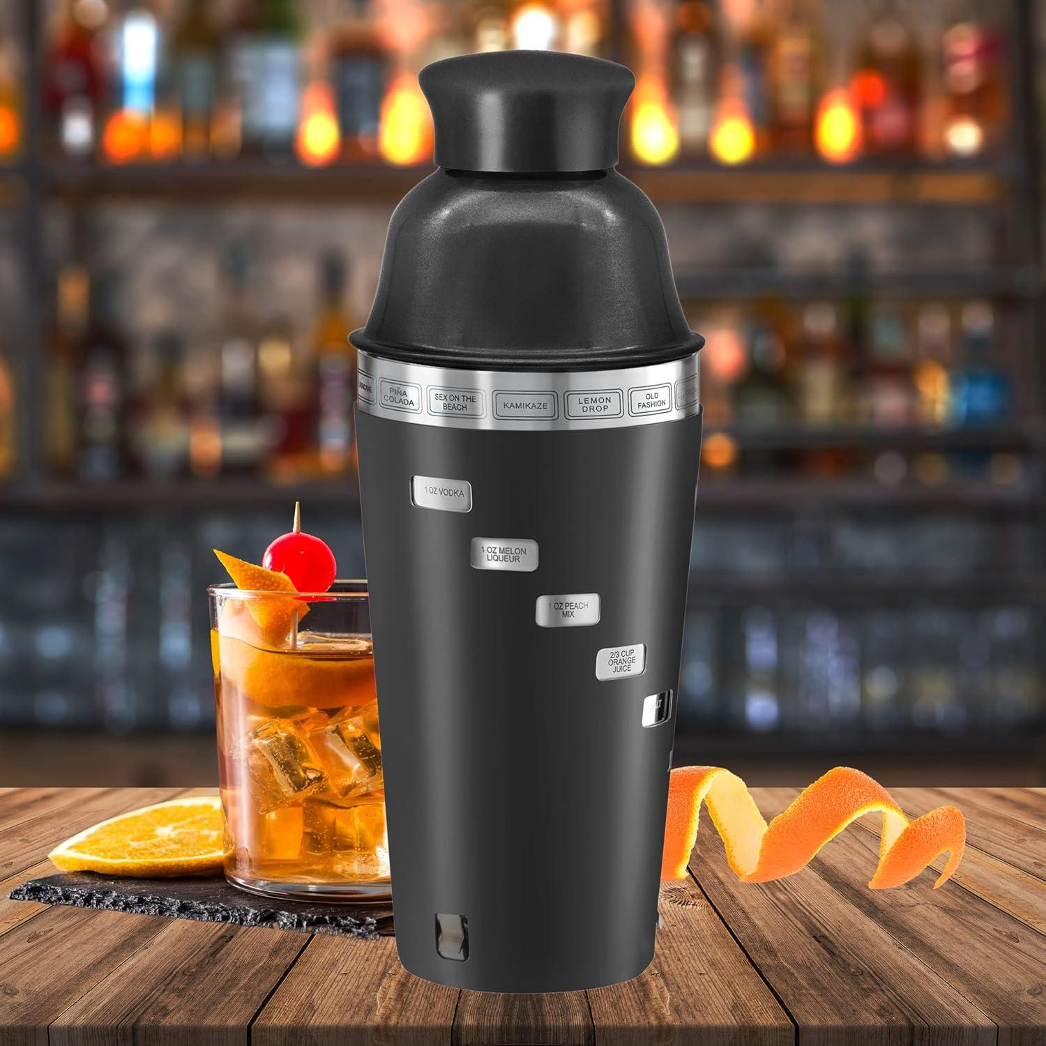 imageOGGI Dial A Drink Cocktail Shaker  Warm Gray 15 Recipes Built in Strainer 34 oz  The Original and Only Dial A Drink  Ideal Home Bar Drink Mixer Bartender Kit Essential Bar AccessoriesBlack  34oz