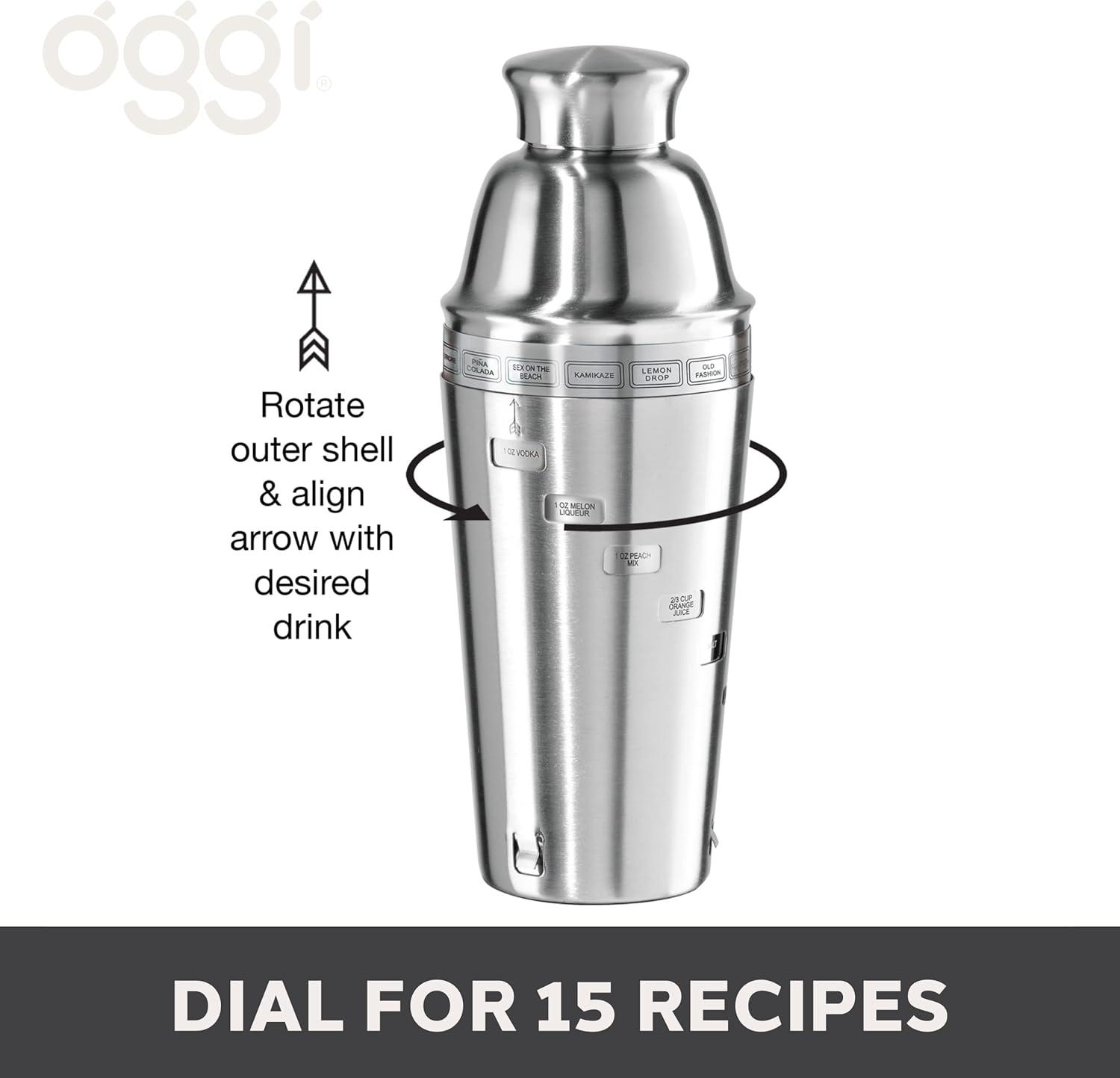 imageOGGI Dial A Drink Cocktail Shaker  Warm Gray 15 Recipes Built in Strainer 34 oz  The Original and Only Dial A Drink  Ideal Home Bar Drink Mixer Bartender Kit Essential Bar AccessoriesWarm Gray  34oz
