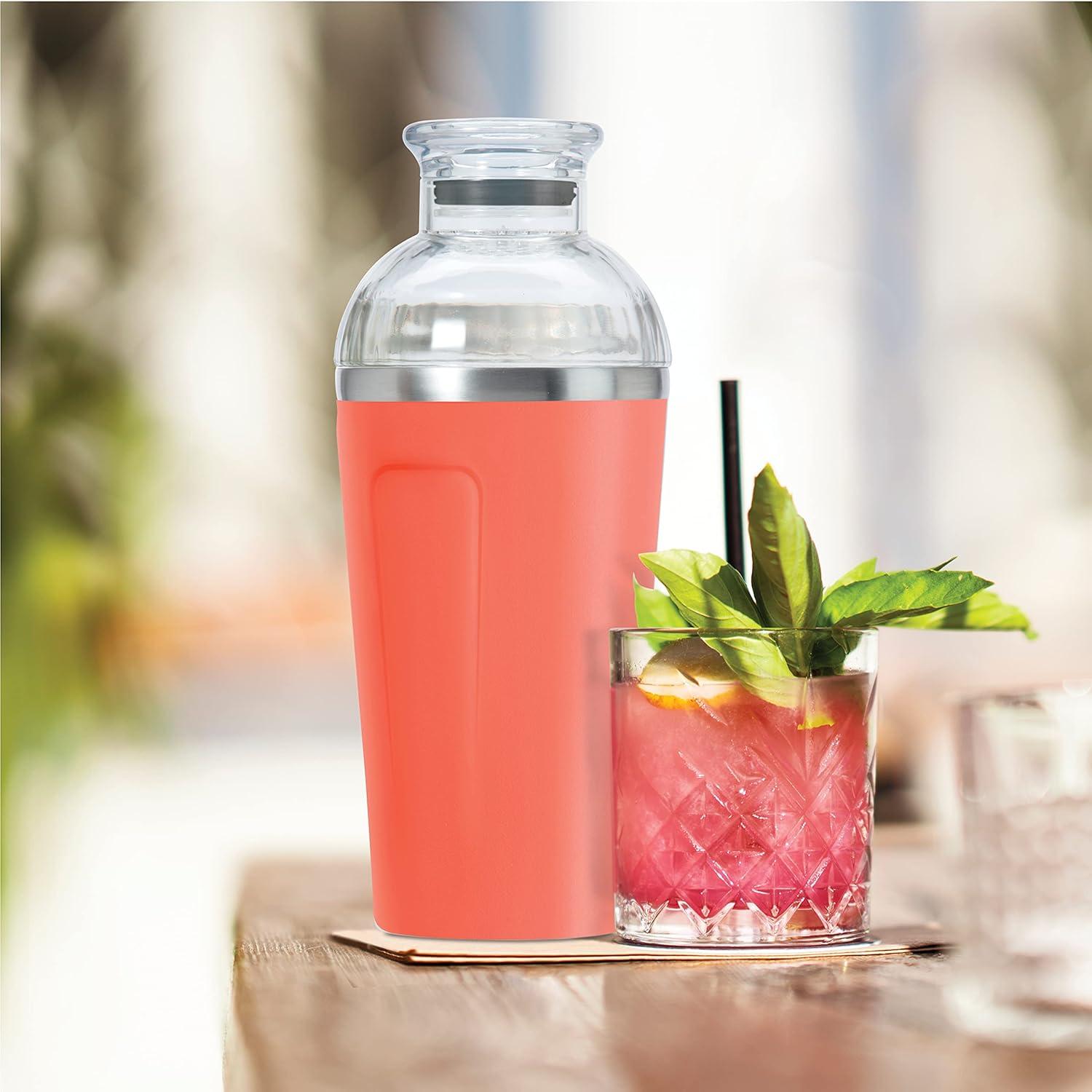 imageOGGI Groove Insulated Cocktail Shaker17oz Double Wall Vacuum Insulated Stainless Steel Tritan Lid has Built In Strainer Ideal Cocktail Mixer Martini Shaker Margarita Shaker Gold MarbleCoral