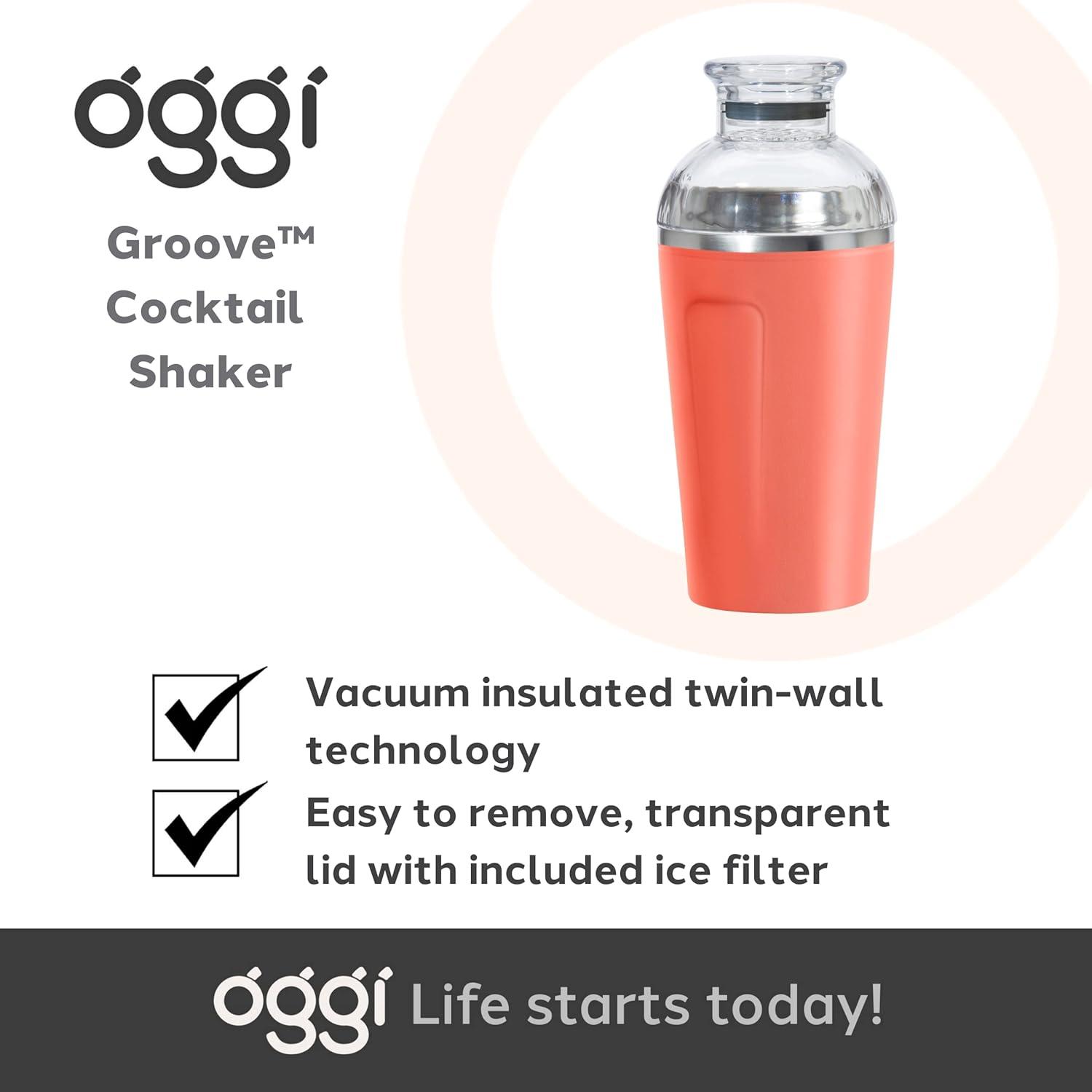 imageOGGI Groove Insulated Cocktail Shaker17oz Double Wall Vacuum Insulated Stainless Steel Tritan Lid has Built In Strainer Ideal Cocktail Mixer Martini Shaker Margarita Shaker Gold MarbleCoral