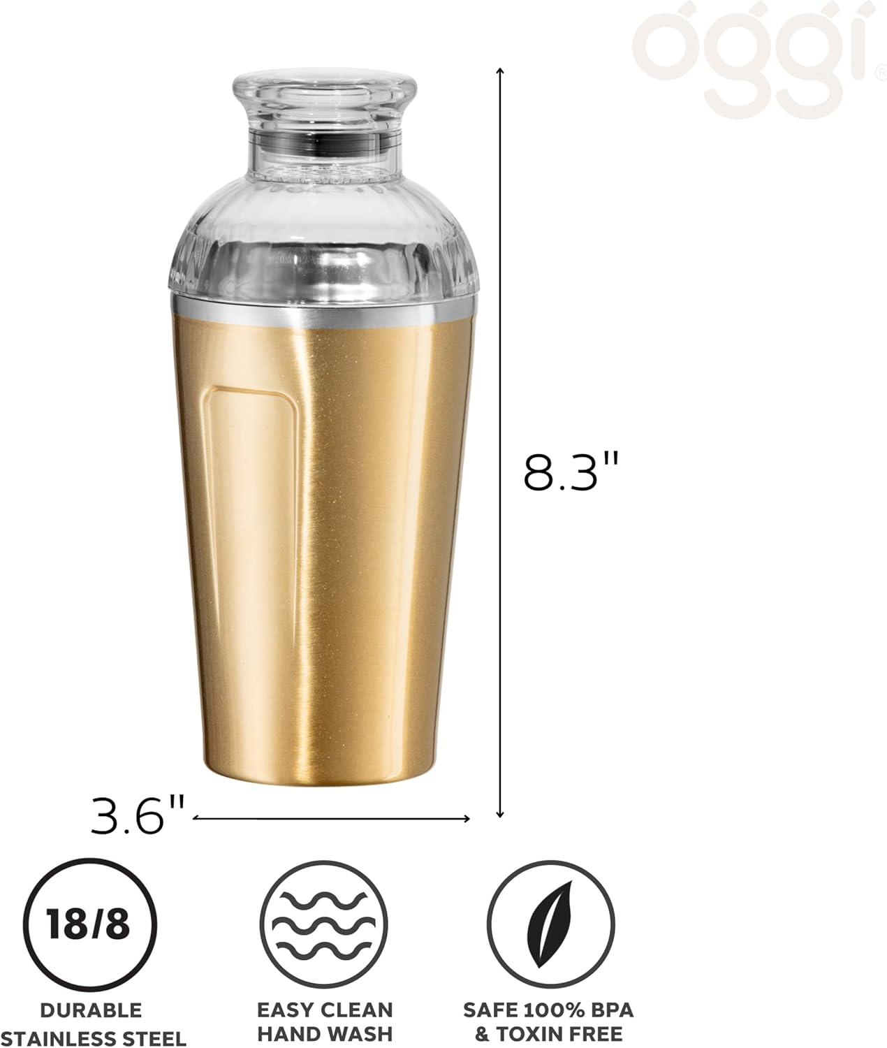 imageOGGI Groove Insulated Cocktail Shaker17oz Double Wall Vacuum Insulated Stainless Steel Tritan Lid has Built In Strainer Ideal Cocktail Mixer Martini Shaker Margarita Shaker Gold MarbleGold