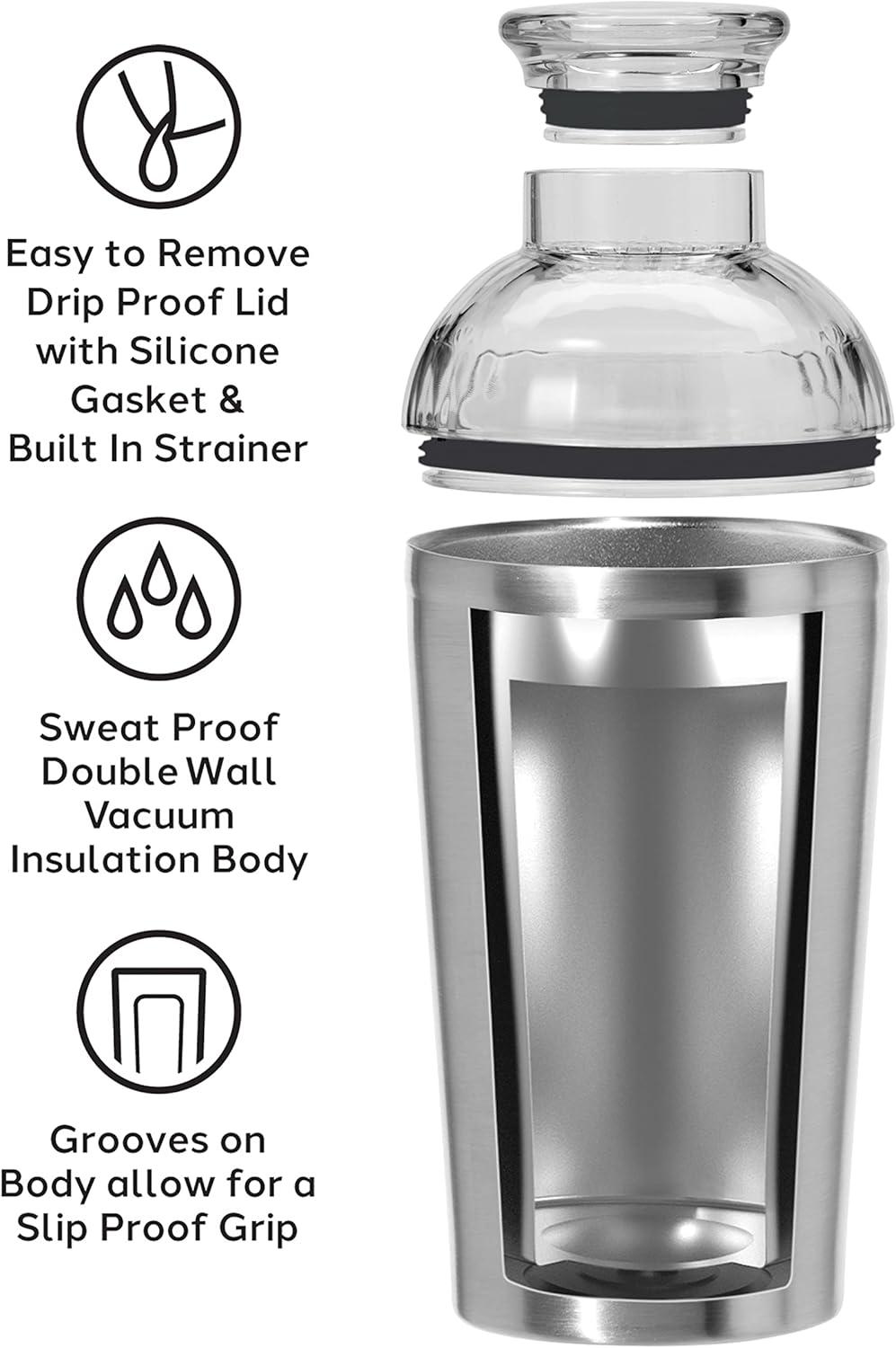 imageOGGI Groove Insulated Cocktail Shaker17oz Double Wall Vacuum Insulated Stainless Steel Tritan Lid has Built In Strainer Ideal Cocktail Mixer Martini Shaker Margarita Shaker Gold MarbleStainless Steel