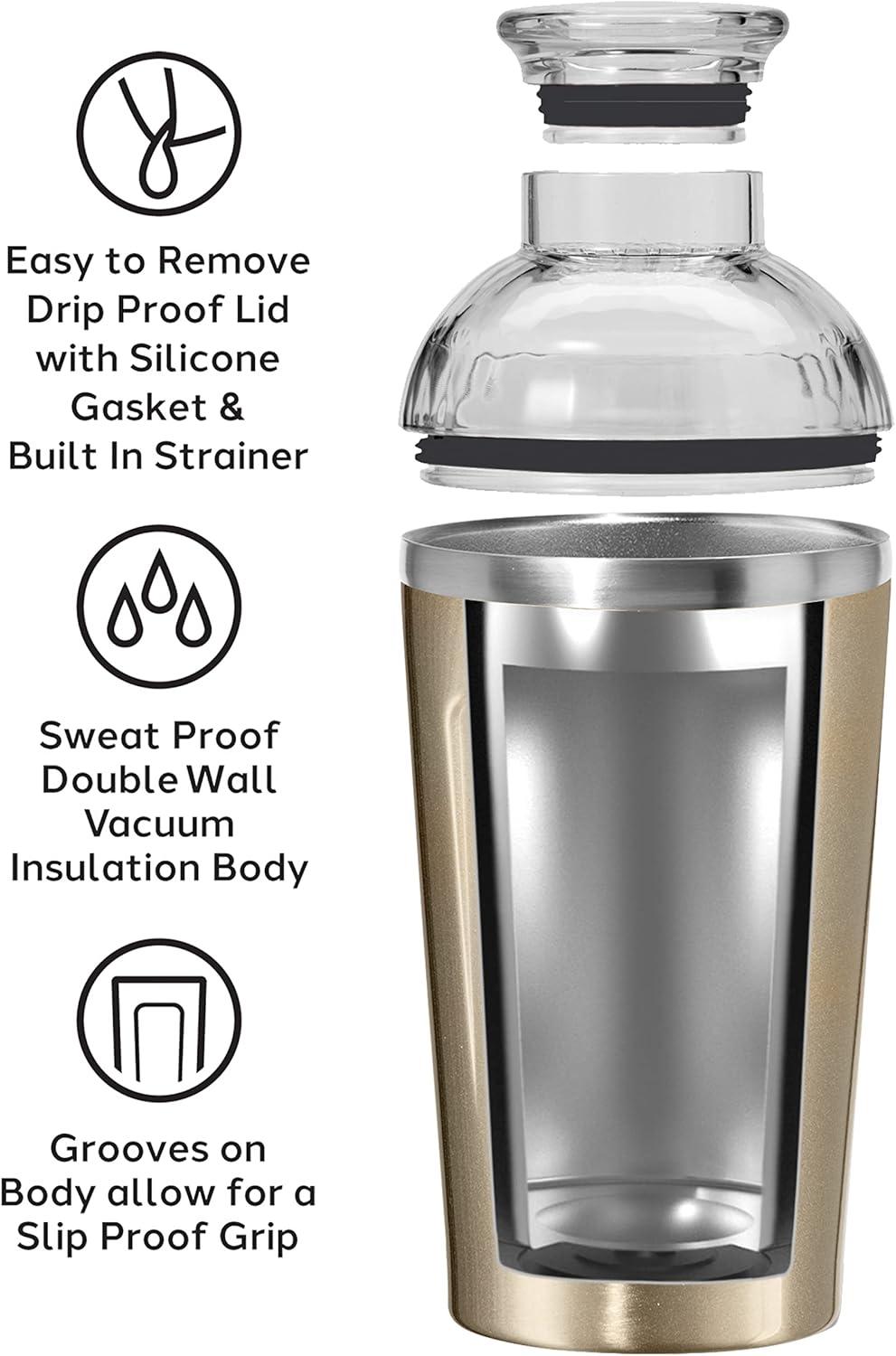 imageOGGI Groove Insulated Cocktail Shaker17oz Double Wall Vacuum Insulated Stainless Steel Tritan Lid has Built In Strainer Ideal Cocktail Mixer Martini Shaker Margarita Shaker Gold MarbleGold