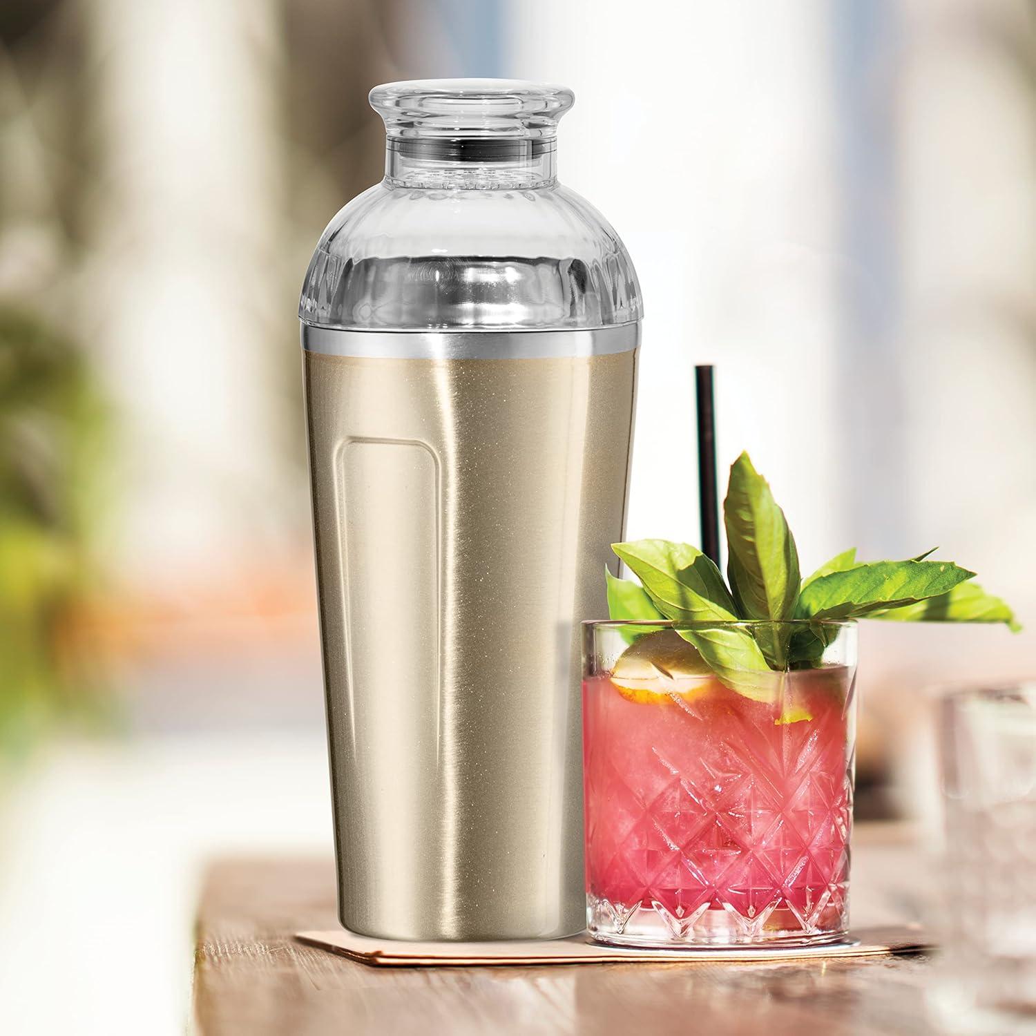 imageOGGI Groove Insulated Cocktail Shaker17oz Double Wall Vacuum Insulated Stainless Steel Tritan Lid has Built In Strainer Ideal Cocktail Mixer Martini Shaker Margarita Shaker Gold MarbleGold