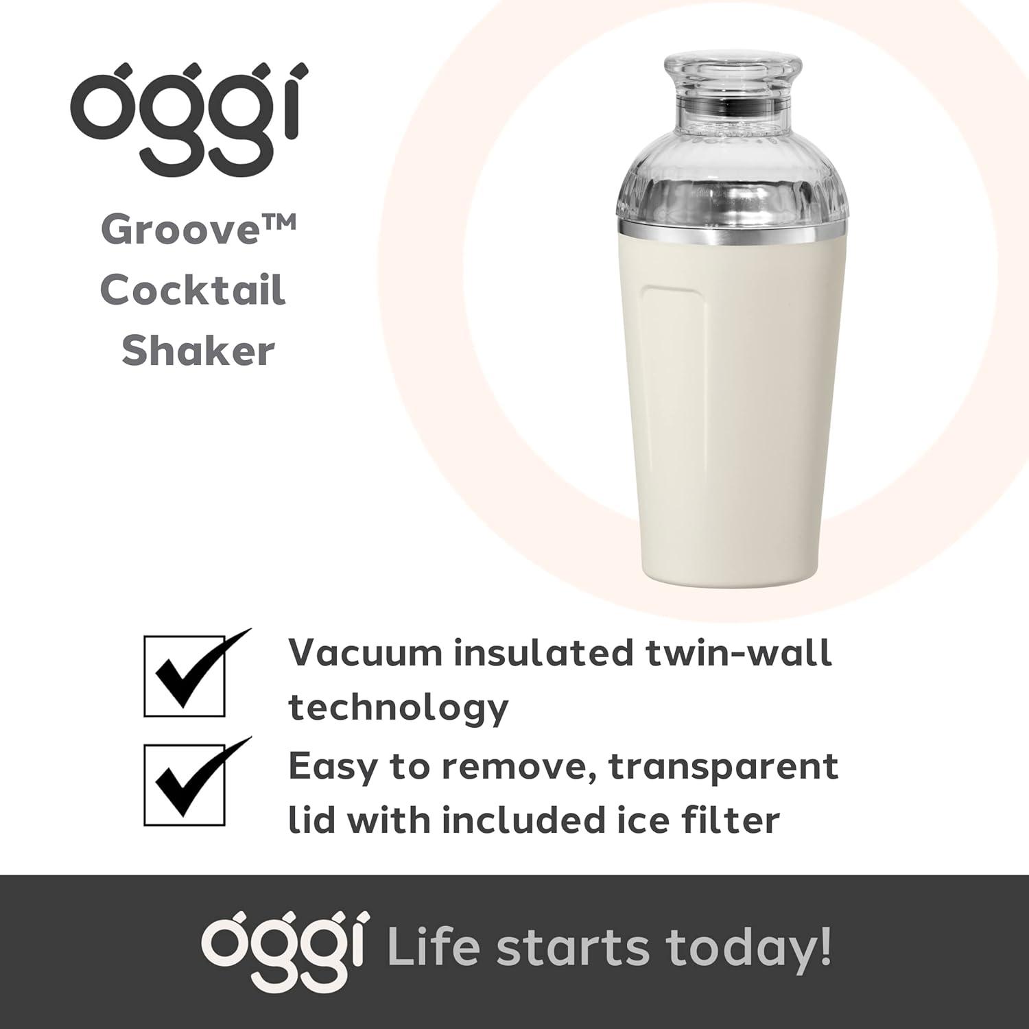 imageOGGI Groove Insulated Cocktail Shaker17oz Double Wall Vacuum Insulated Stainless Steel Tritan Lid has Built In Strainer Ideal Cocktail Mixer Martini Shaker Margarita Shaker Gold MarbleCharcoal