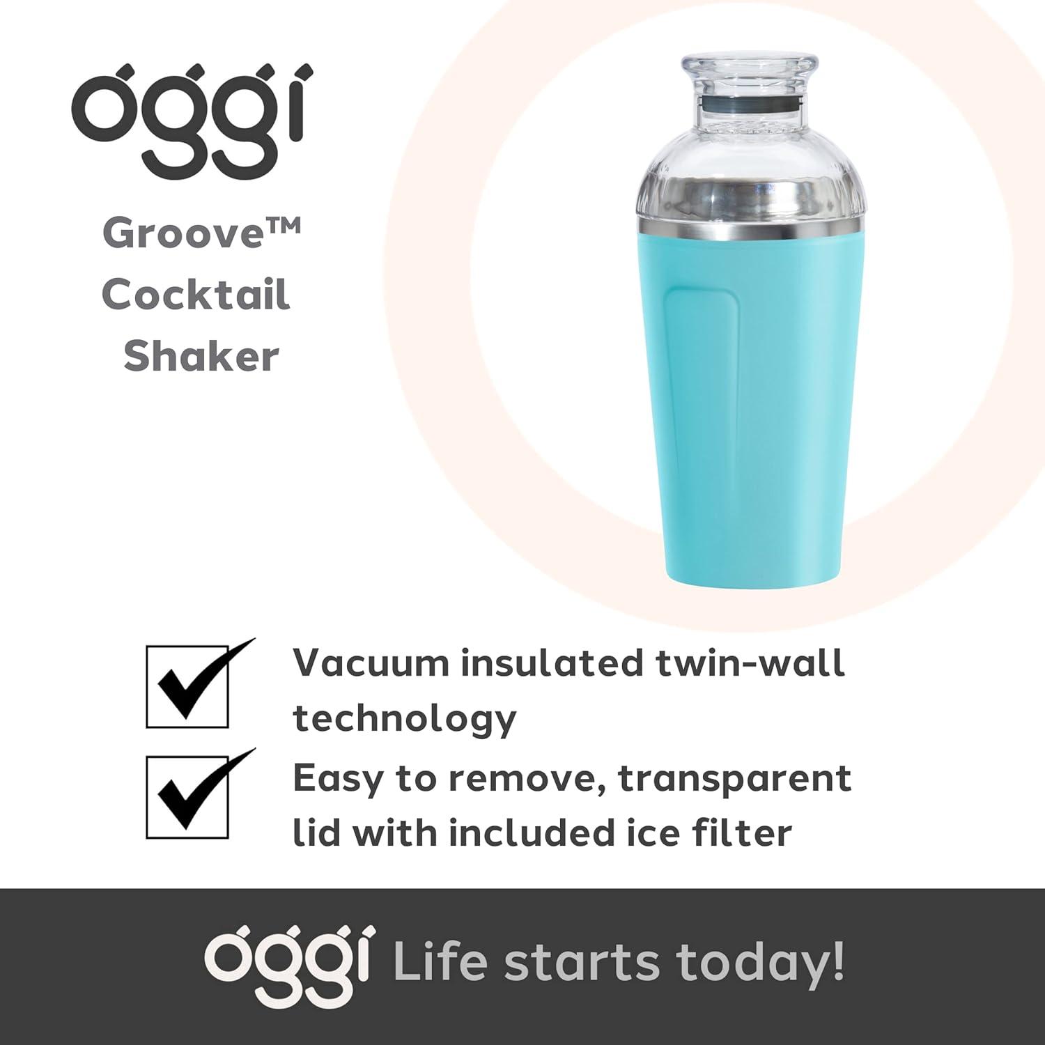 imageOGGI Groove Insulated Cocktail Shaker17oz Double Wall Vacuum Insulated Stainless Steel Tritan Lid has Built In Strainer Ideal Cocktail Mixer Martini Shaker Margarita Shaker Gold MarbleTurquoise