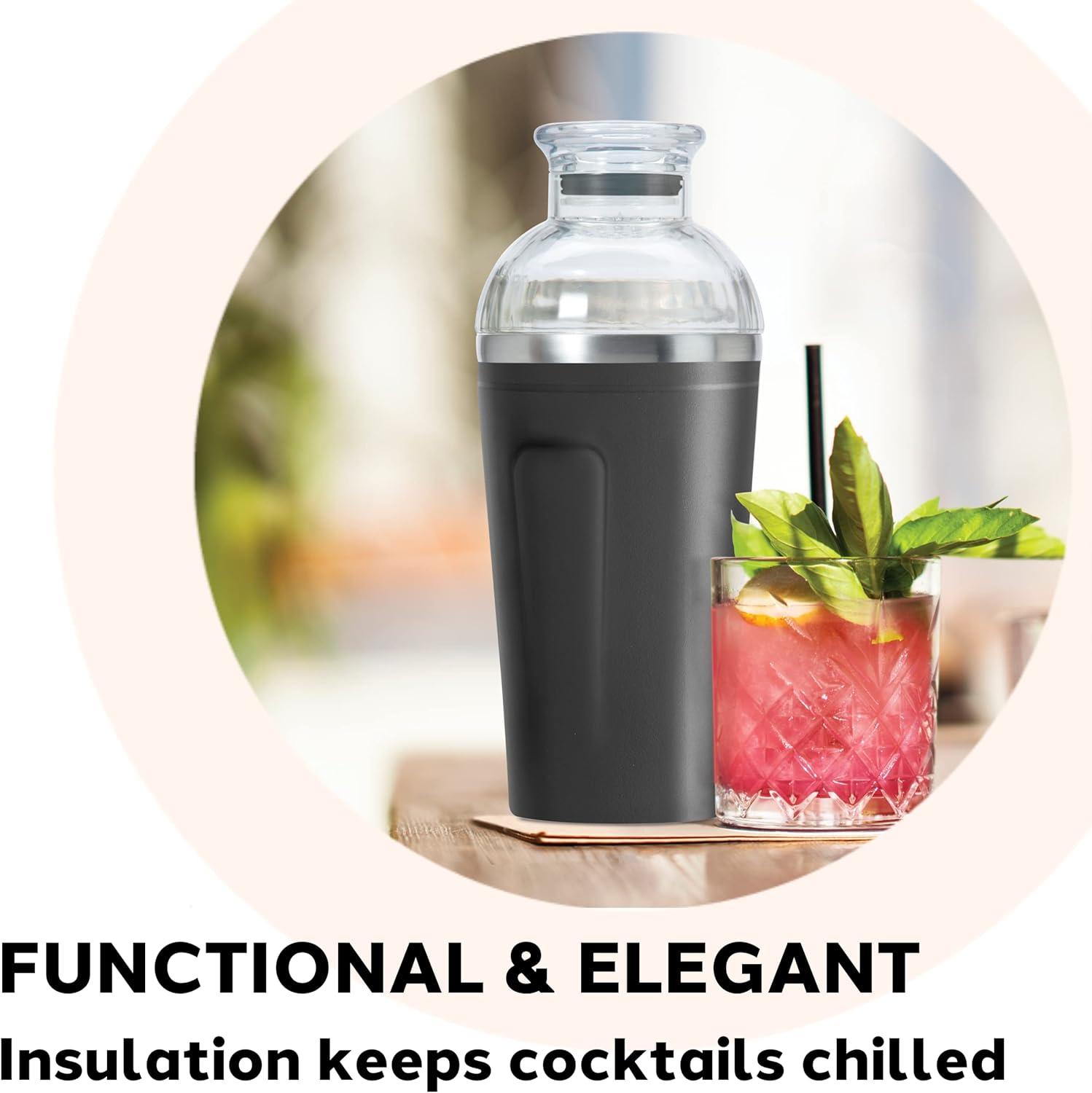 imageOGGI Groove Insulated Cocktail Shaker17oz Double Wall Vacuum Insulated Stainless Steel Tritan Lid has Built In Strainer Ideal Cocktail Mixer Martini Shaker Margarita Shaker Gold MarbleBlack