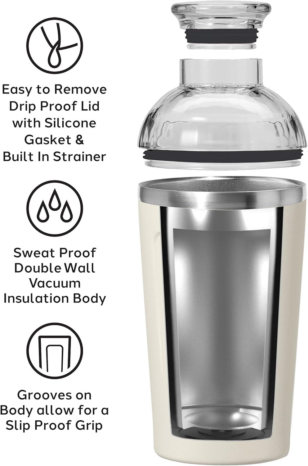 imageOGGI Groove Insulated Cocktail Shaker17oz Double Wall Vacuum Insulated Stainless Steel Tritan Lid has Built In Strainer Ideal Cocktail Mixer Martini Shaker Margarita Shaker Gold MarbleCharcoal
