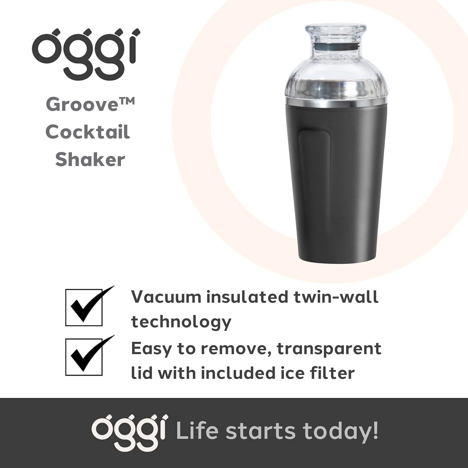 imageOGGI Groove Insulated Cocktail Shaker17oz Double Wall Vacuum Insulated Stainless Steel Tritan Lid has Built In Strainer Ideal Cocktail Mixer Martini Shaker Margarita Shaker Gold MarbleBlack