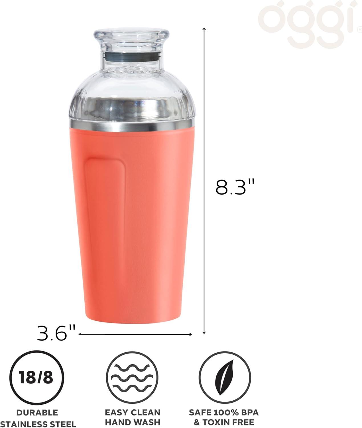 imageOGGI Groove Insulated Cocktail Shaker17oz Double Wall Vacuum Insulated Stainless Steel Tritan Lid has Built In Strainer Ideal Cocktail Mixer Martini Shaker Margarita Shaker Gold MarbleCoral