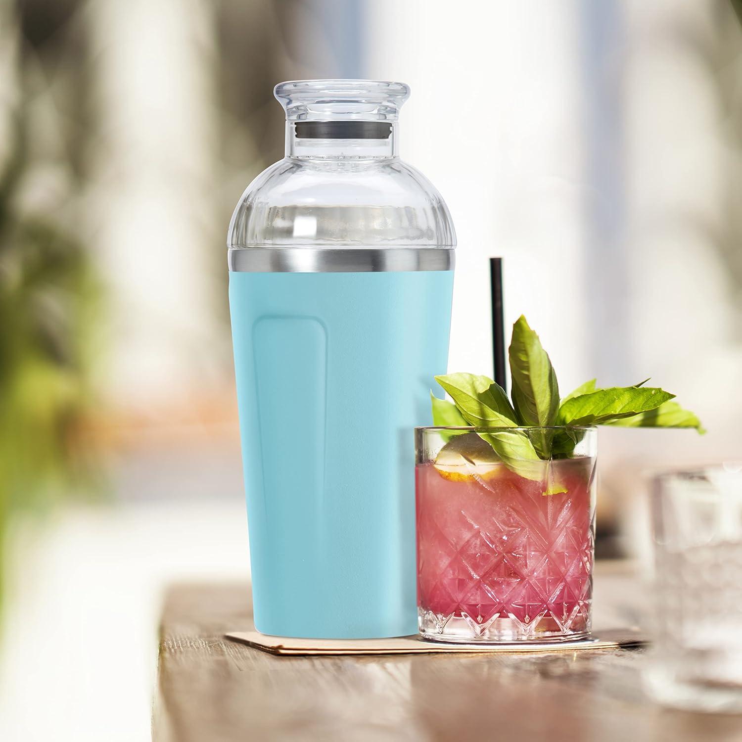 imageOGGI Groove Insulated Cocktail Shaker17oz Double Wall Vacuum Insulated Stainless Steel Tritan Lid has Built In Strainer Ideal Cocktail Mixer Martini Shaker Margarita Shaker Gold MarbleTurquoise