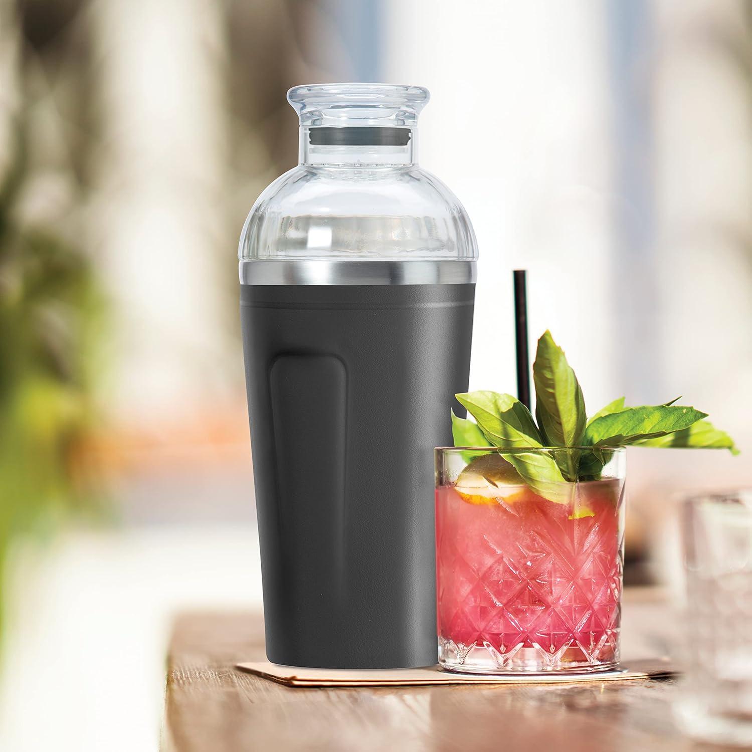 imageOGGI Groove Insulated Cocktail Shaker17oz Double Wall Vacuum Insulated Stainless Steel Tritan Lid has Built In Strainer Ideal Cocktail Mixer Martini Shaker Margarita Shaker Gold MarbleBlack