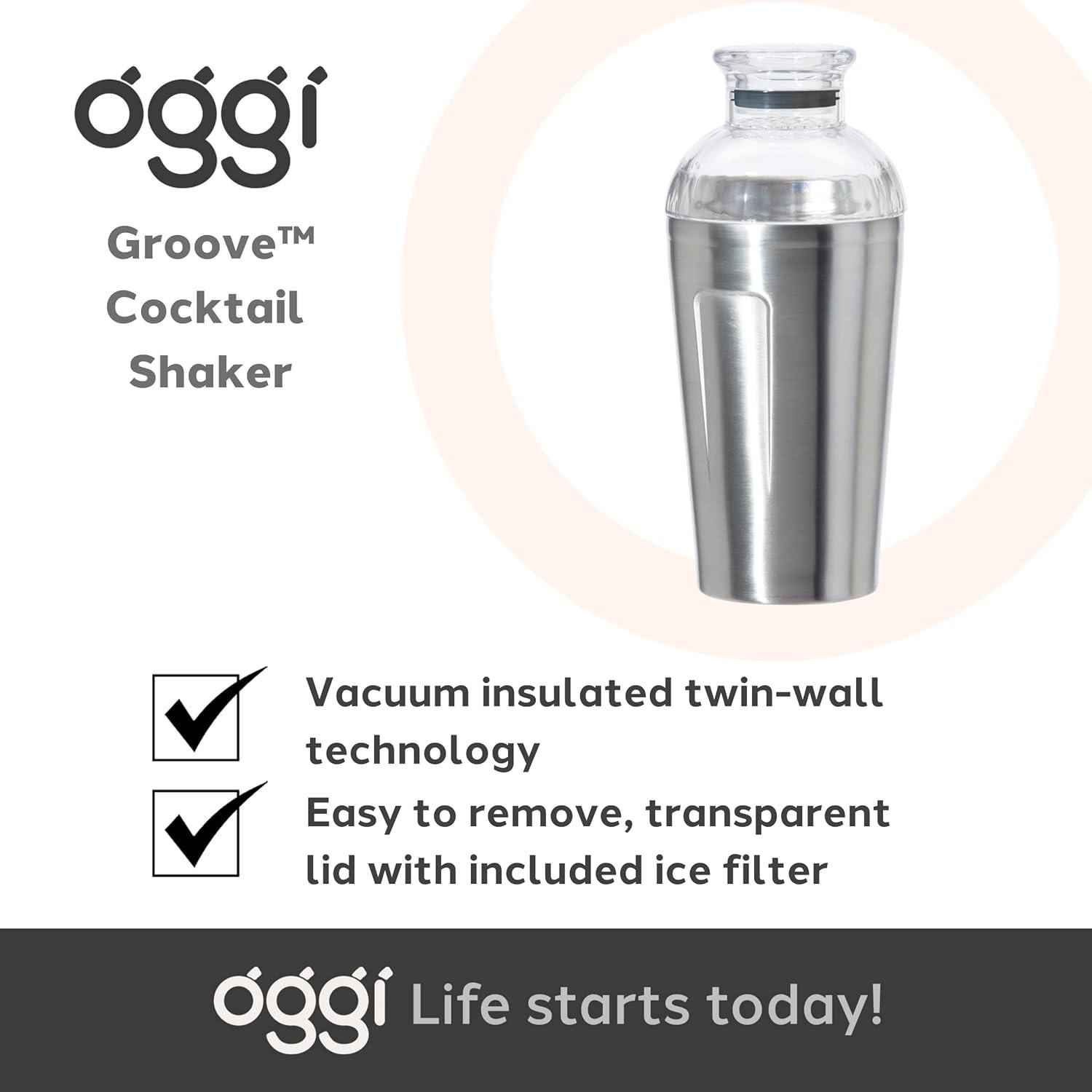 imageOGGI Groove Insulated Cocktail Shaker17oz Double Wall Vacuum Insulated Stainless Steel Tritan Lid has Built In Strainer Ideal Cocktail Mixer Martini Shaker Margarita Shaker Gold MarbleStainless Steel