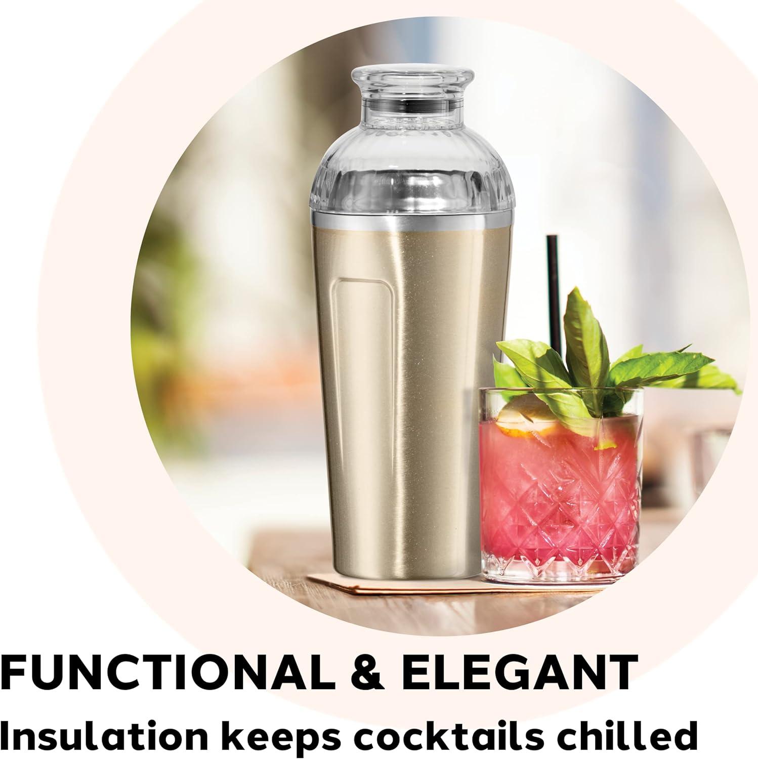 imageOGGI Groove Insulated Cocktail Shaker17oz Double Wall Vacuum Insulated Stainless Steel Tritan Lid has Built In Strainer Ideal Cocktail Mixer Martini Shaker Margarita Shaker Gold MarbleGold