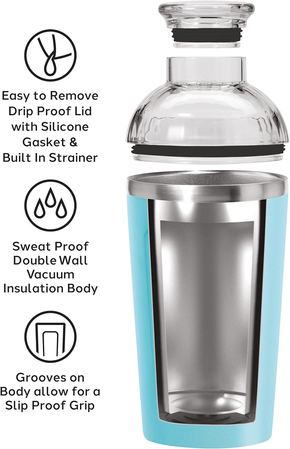imageOGGI Groove Insulated Cocktail Shaker17oz Double Wall Vacuum Insulated Stainless Steel Tritan Lid has Built In Strainer Ideal Cocktail Mixer Martini Shaker Margarita Shaker Gold MarbleTurquoise