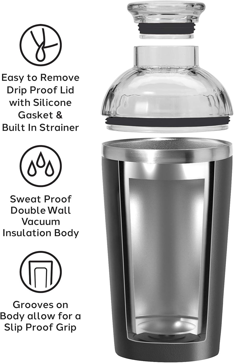 imageOGGI Groove Insulated Cocktail Shaker17oz Double Wall Vacuum Insulated Stainless Steel Tritan Lid has Built In Strainer Ideal Cocktail Mixer Martini Shaker Margarita Shaker Gold MarbleBlack