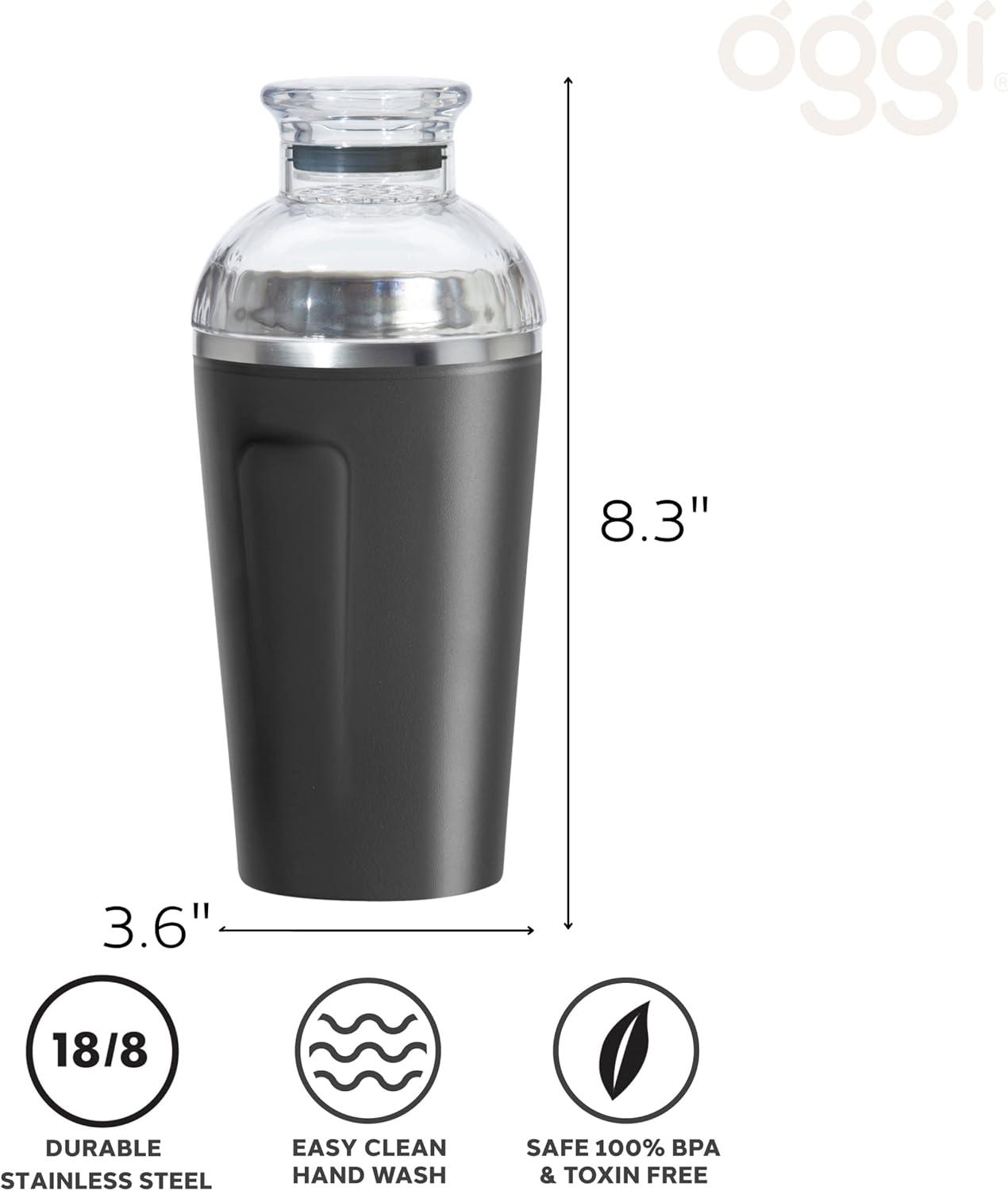 imageOGGI Groove Insulated Cocktail Shaker17oz Double Wall Vacuum Insulated Stainless Steel Tritan Lid has Built In Strainer Ideal Cocktail Mixer Martini Shaker Margarita Shaker Gold MarbleBlack