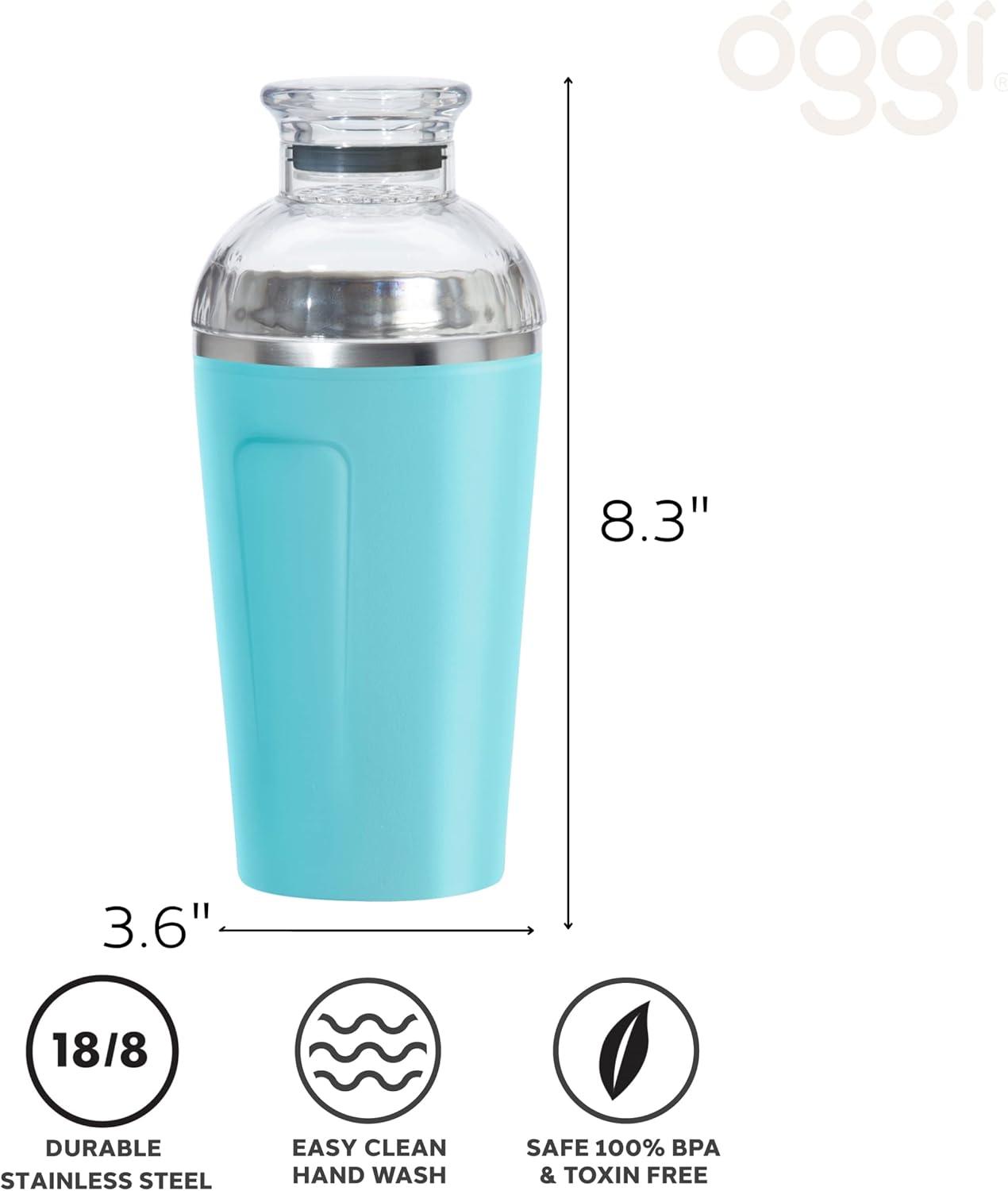 imageOGGI Groove Insulated Cocktail Shaker17oz Double Wall Vacuum Insulated Stainless Steel Tritan Lid has Built In Strainer Ideal Cocktail Mixer Martini Shaker Margarita Shaker Gold MarbleTurquoise