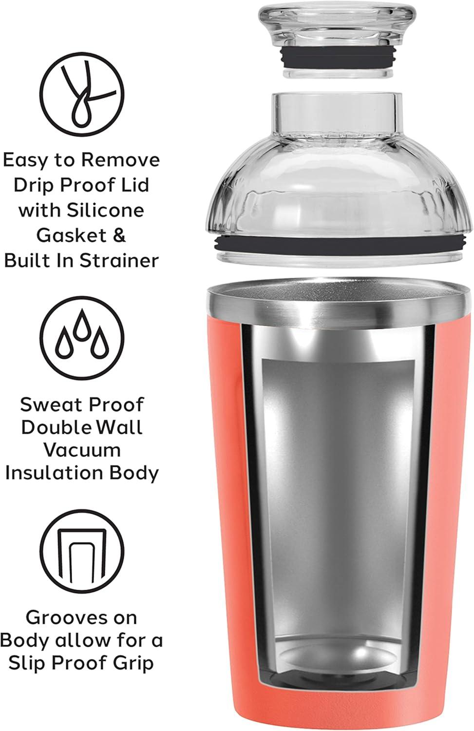 imageOGGI Groove Insulated Cocktail Shaker17oz Double Wall Vacuum Insulated Stainless Steel Tritan Lid has Built In Strainer Ideal Cocktail Mixer Martini Shaker Margarita Shaker Gold MarbleCoral